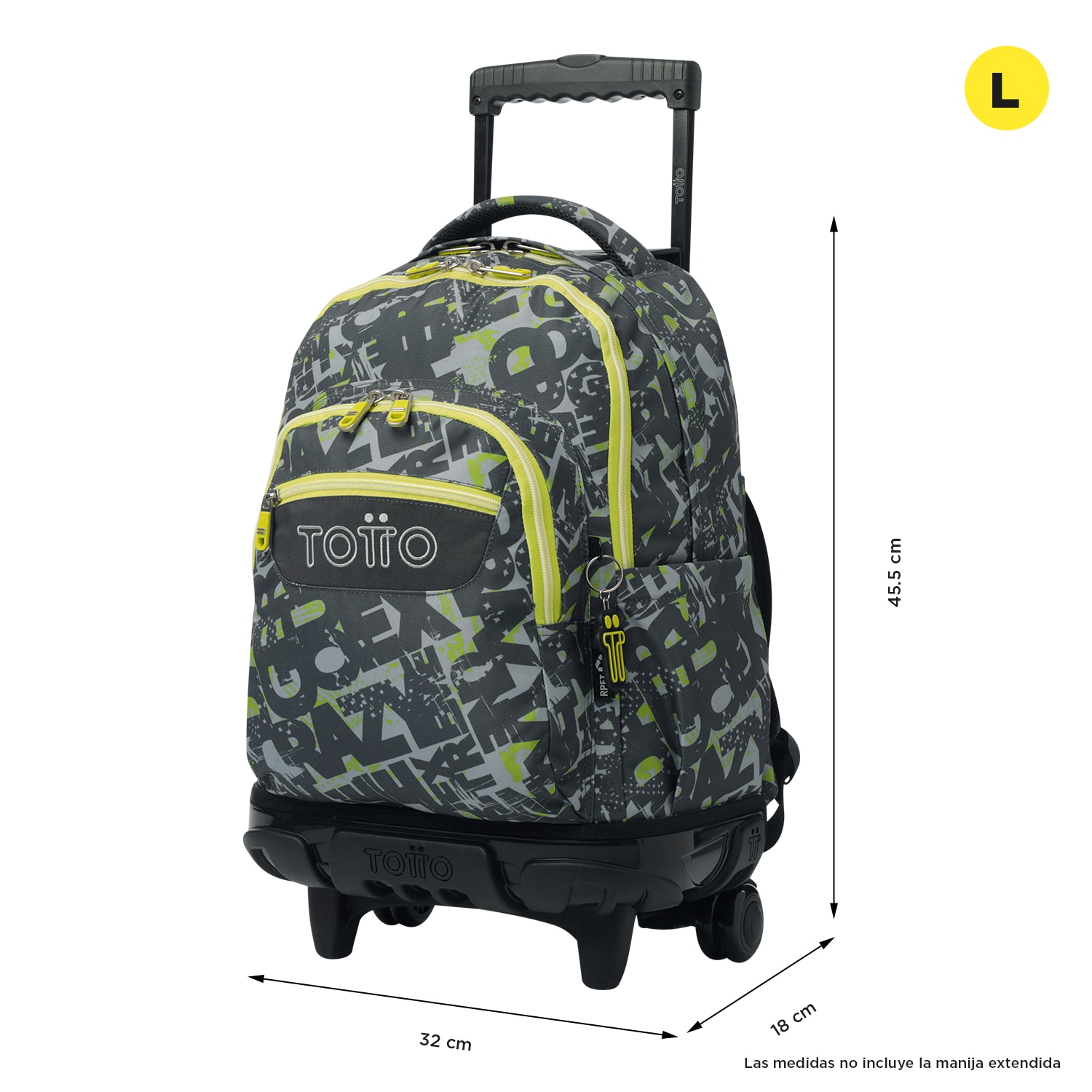 Mochila escolar ruedas totto renglones texgrunge para portátil de 15.4” y capacidad de 26l Gris oscuro-3