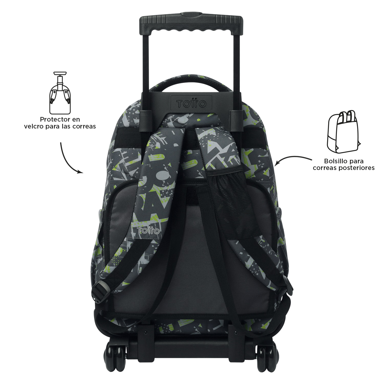 Mochila escolar ruedas totto renglones texgrunge para portátil de 15.4” y capacidad de 26l Gris oscuro-4