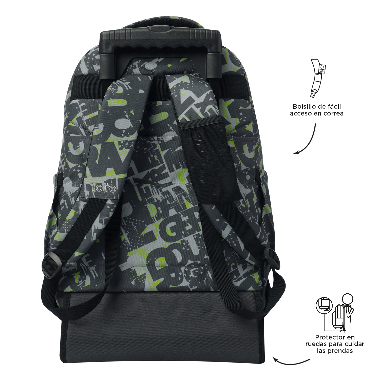 Mochila escolar ruedas totto renglones texgrunge para portátil de 15.4” y capacidad de 26l Gris oscuro-5