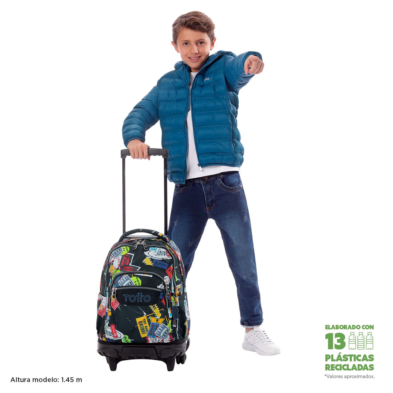 Mochila escolar ruedas totto renglones sticky para portátil de 15.4” y capacidad de 26l Negro-2