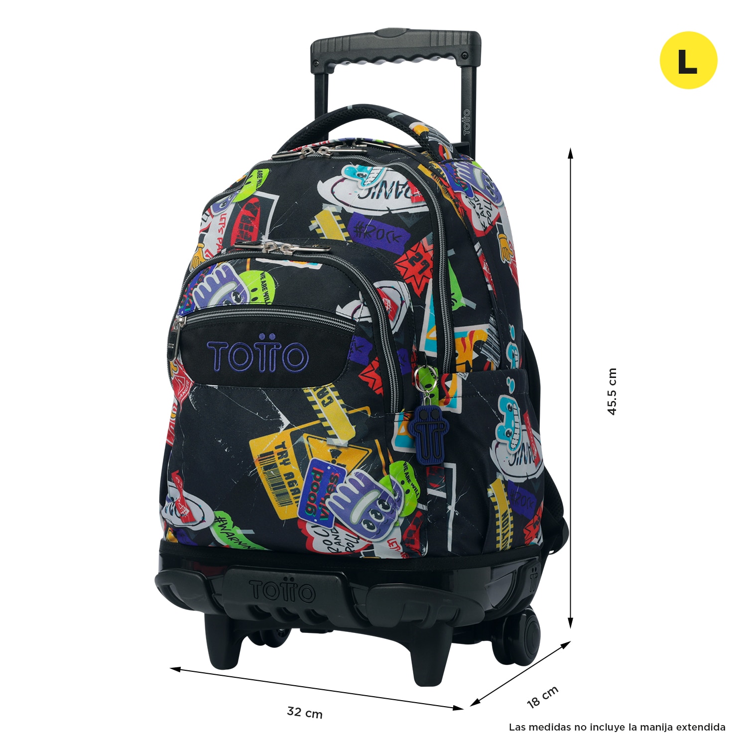Mochila escolar ruedas totto renglones sticky para portátil de 15.4” y capacidad de 26l Negro-3