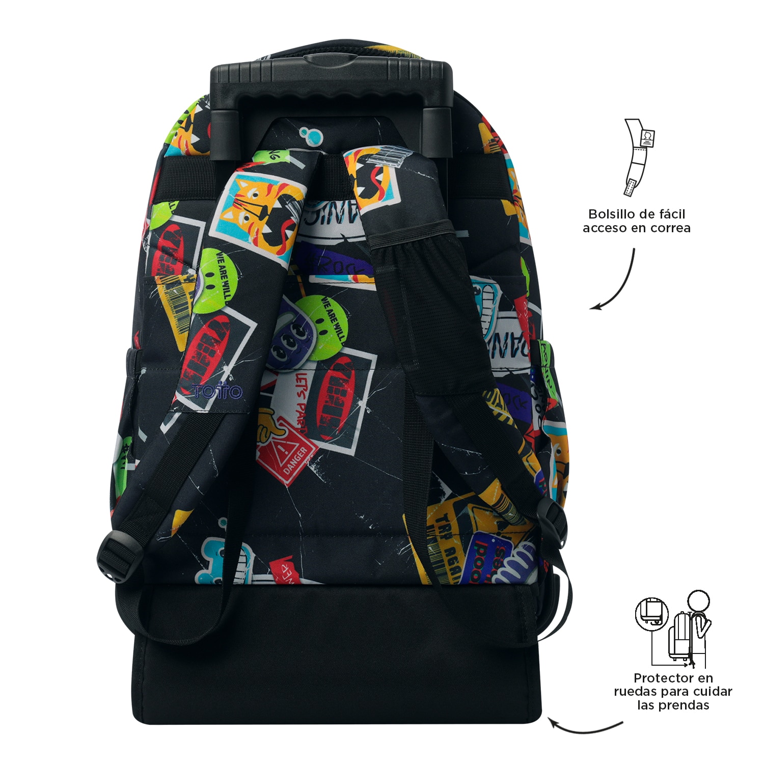 Mochila escolar ruedas totto renglones sticky para portátil de 15.4” y capacidad de 26l Negro-5