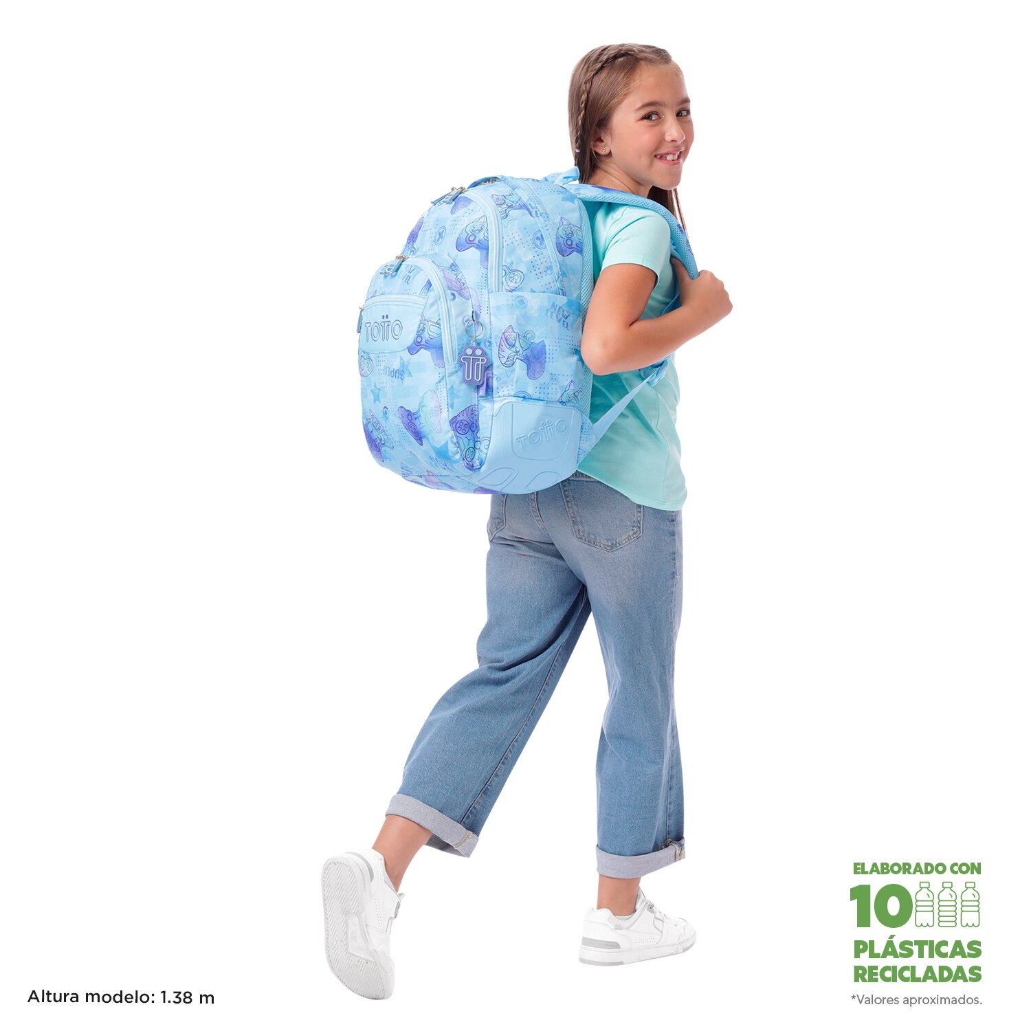 Imagen 2 de Mochila escolar totto rayol k-pop para portátil de 14” y capacidad 19l Azul celeste