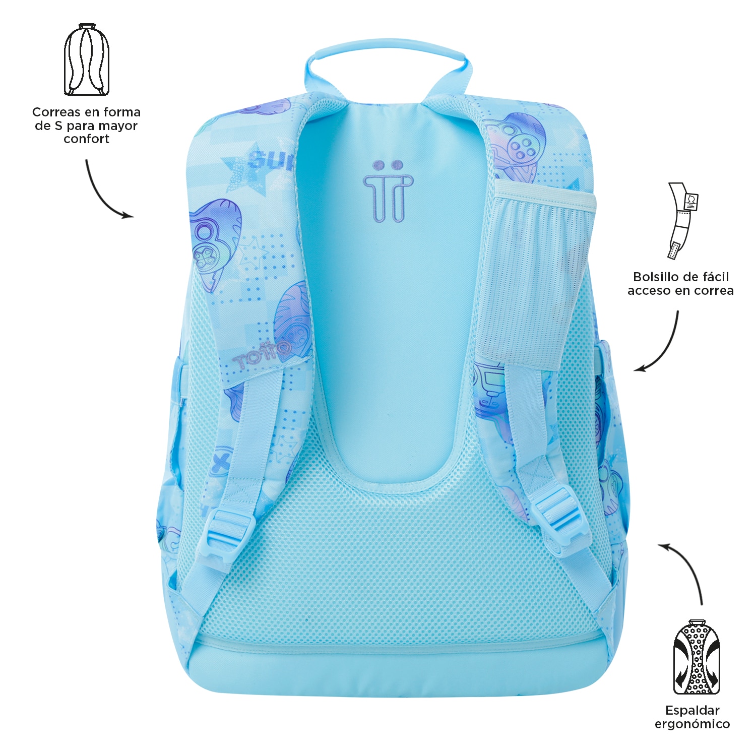 Imagen 4 de Mochila escolar totto rayol k-pop para portátil de 14” y capacidad 19l Azul celeste