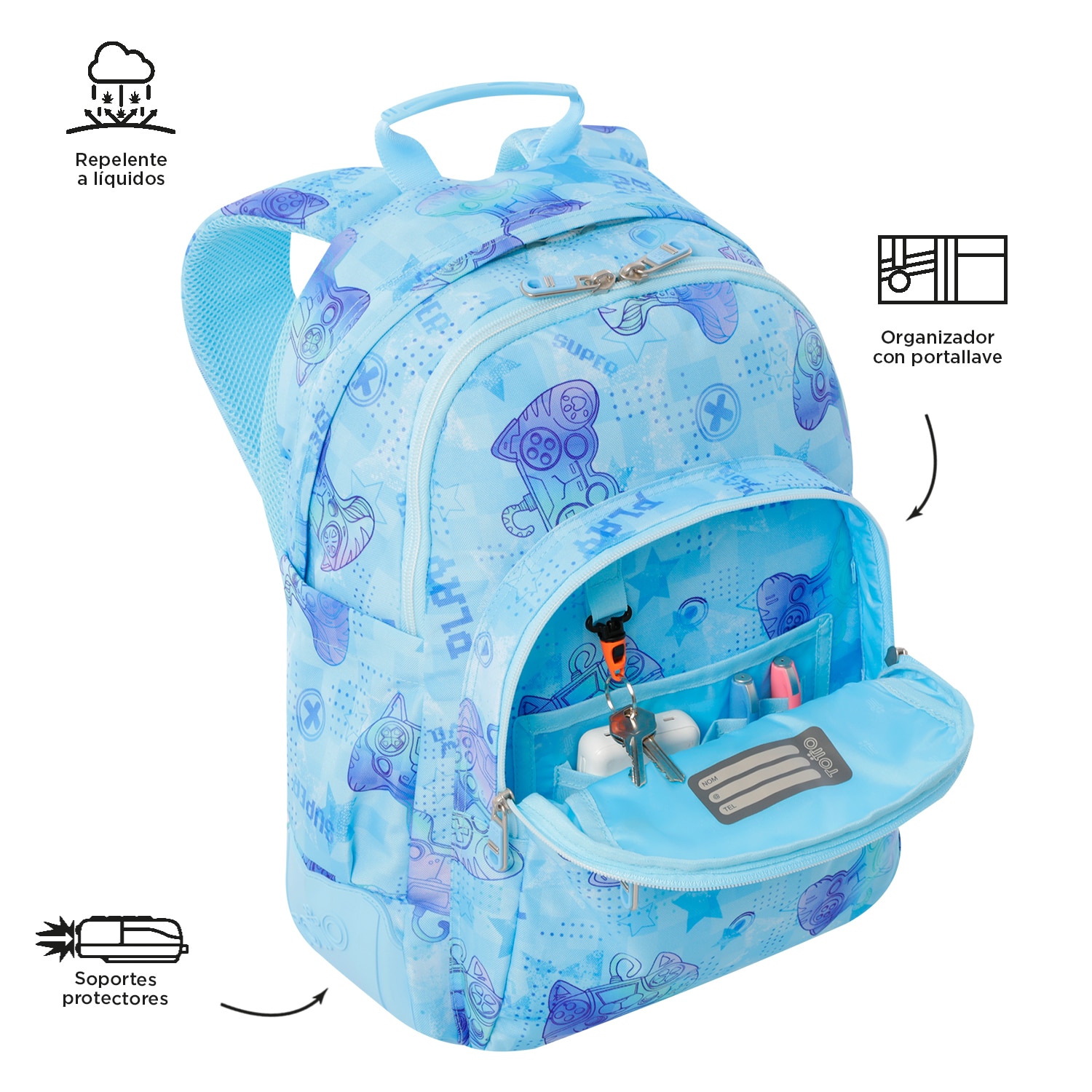 Imagen 6 de Mochila escolar totto rayol k-pop para portátil de 14” y capacidad 19l Azul celeste