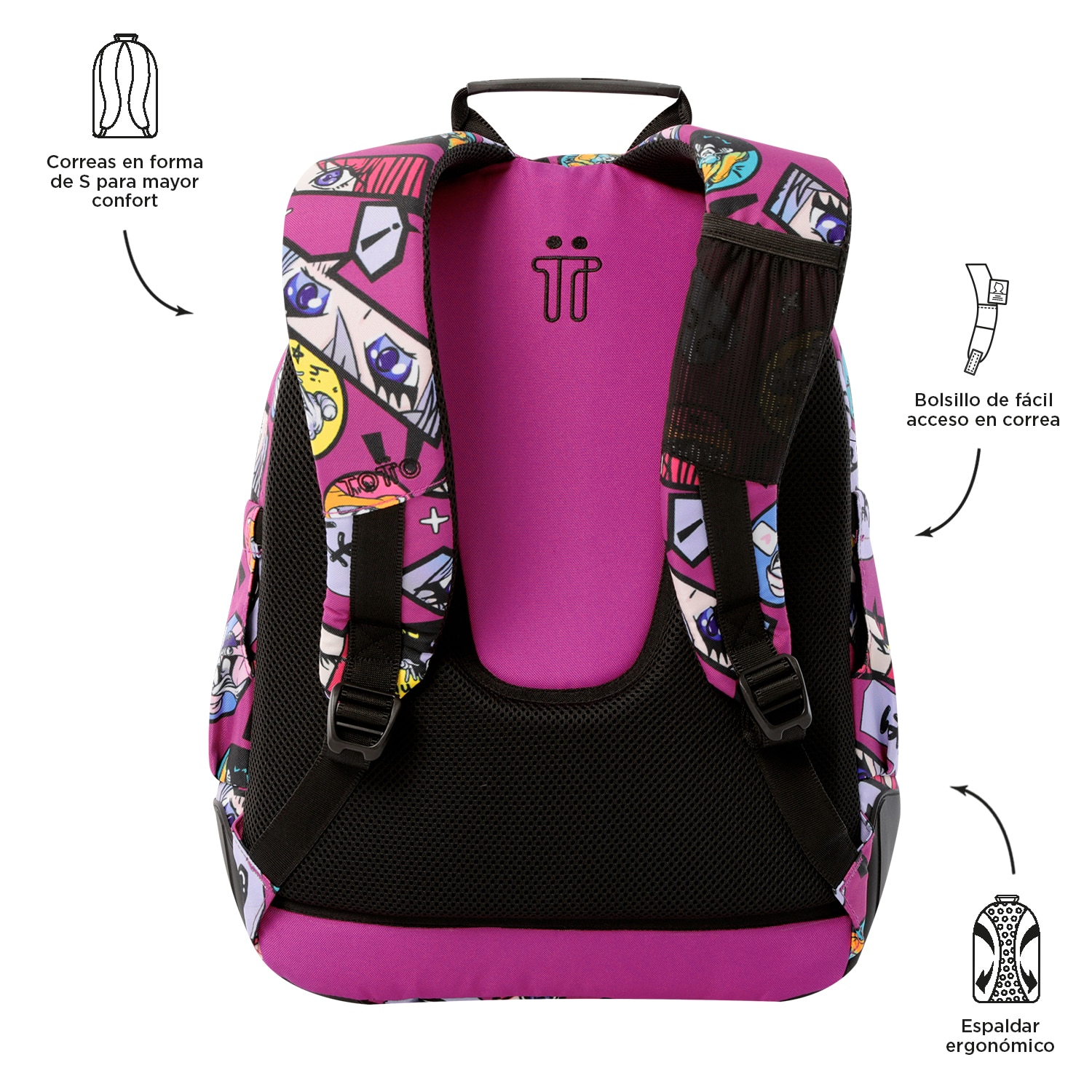 Mochila escolar totto rayol k-pop para portátil de 14” y capacidad 19l Morado-3