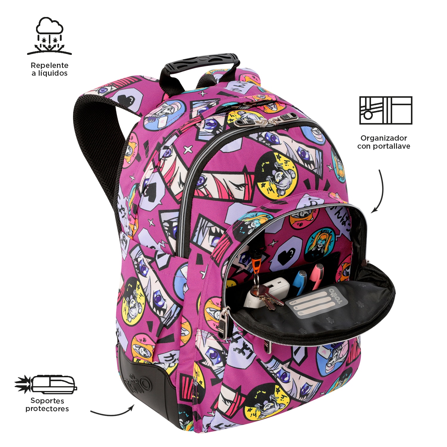 Mochila escolar totto rayol k-pop para portátil de 14” y capacidad 19l Morado-5