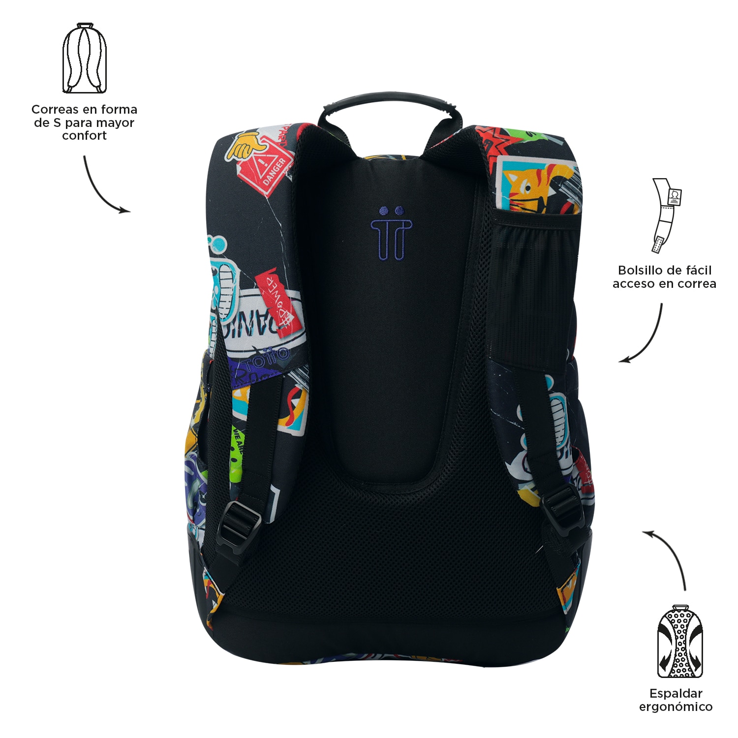 Mochila escolar totto rayol k-pop para portátil de 14” y capacidad 19l Negro-3