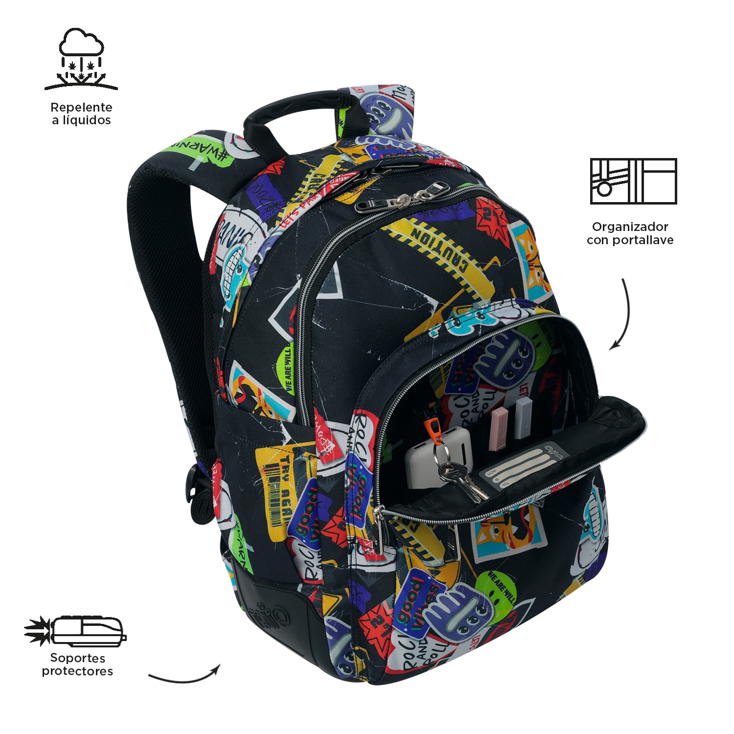 Mochila escolar totto rayol k-pop para portátil de 14” y capacidad 19l Negro-5