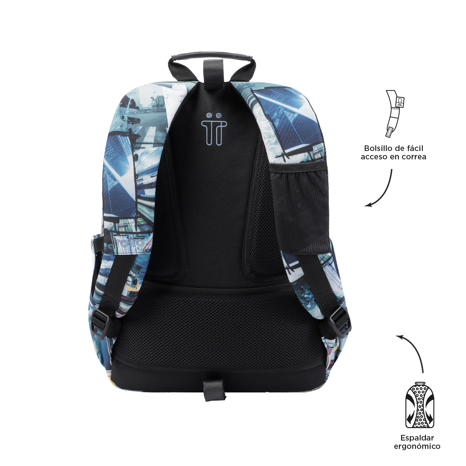 Mochila Totto Acuareles escolar adaptable a carro postales y casetes Estampado-3