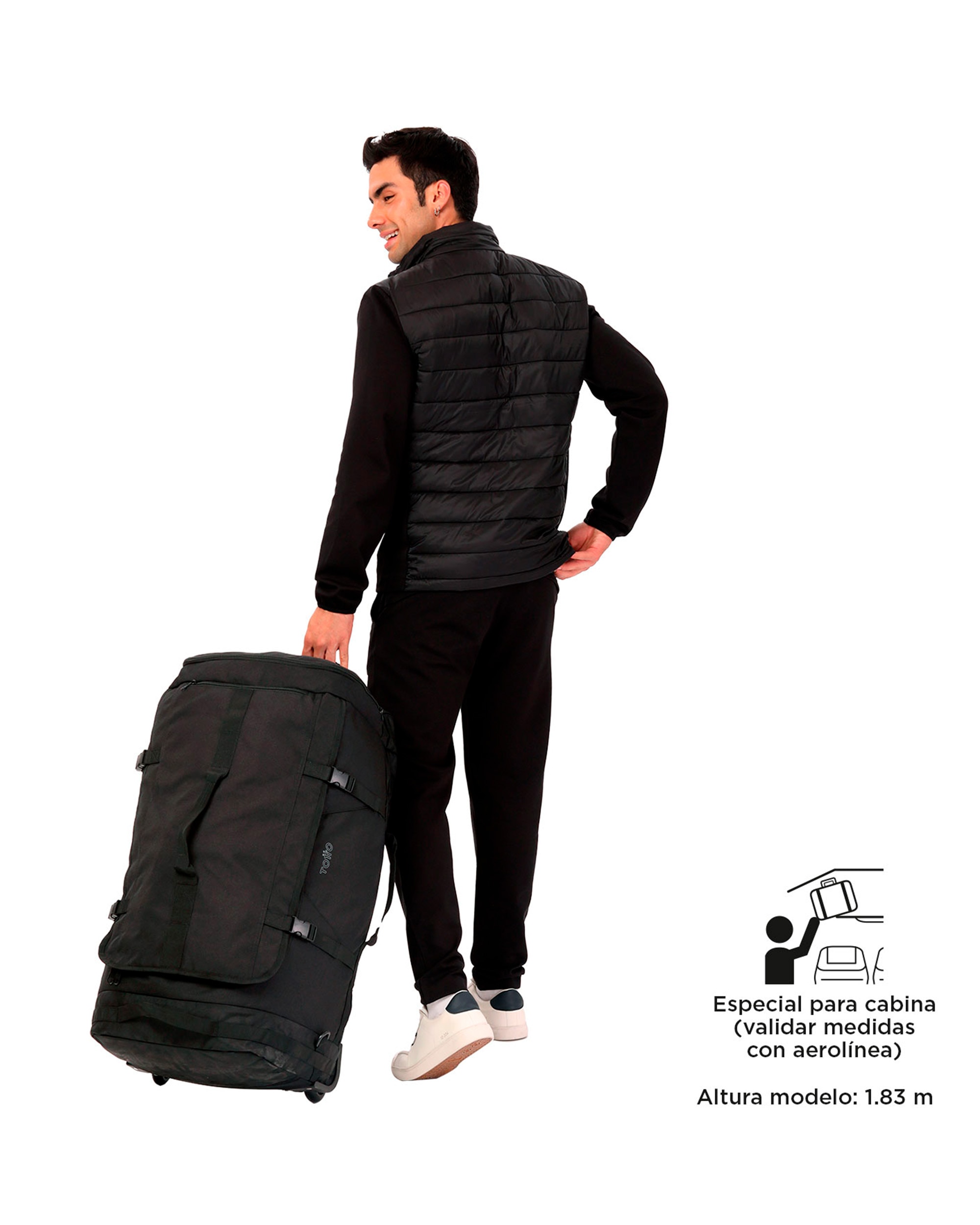 Bolsa Active Wheels XL de viaje 2 en 1 negro con capacidad 77 L - Totto - Negro Negro-2