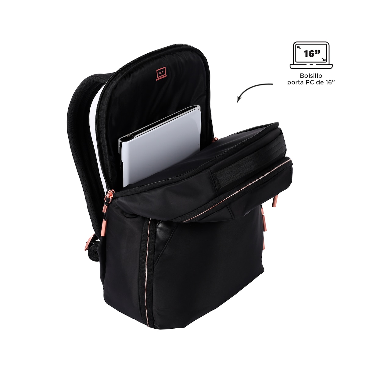 Mochila Totto Roxanne casual porta PC para mujer Negro-4