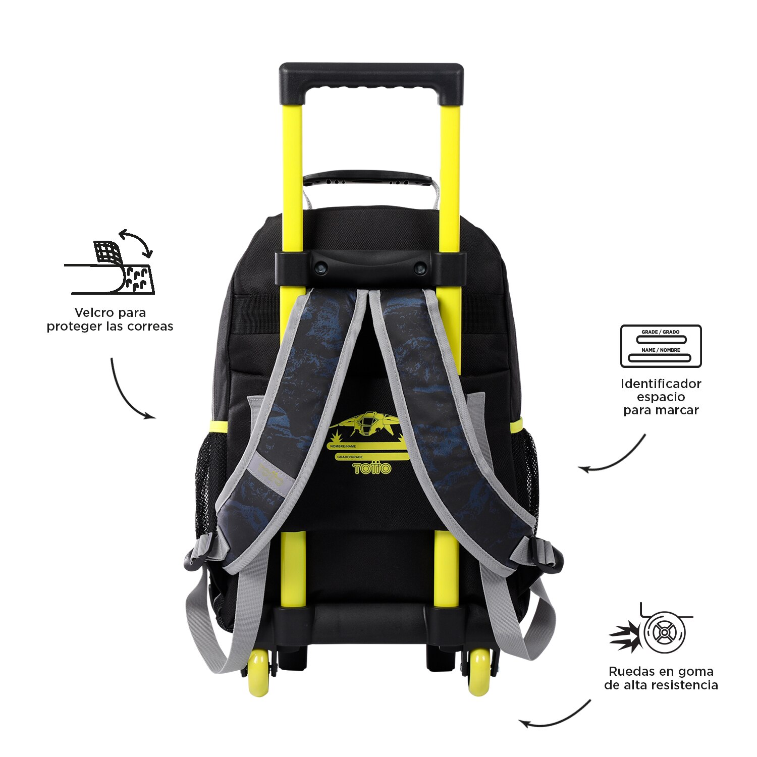Mochila Totto infantil con ruedas mediana Negro-3