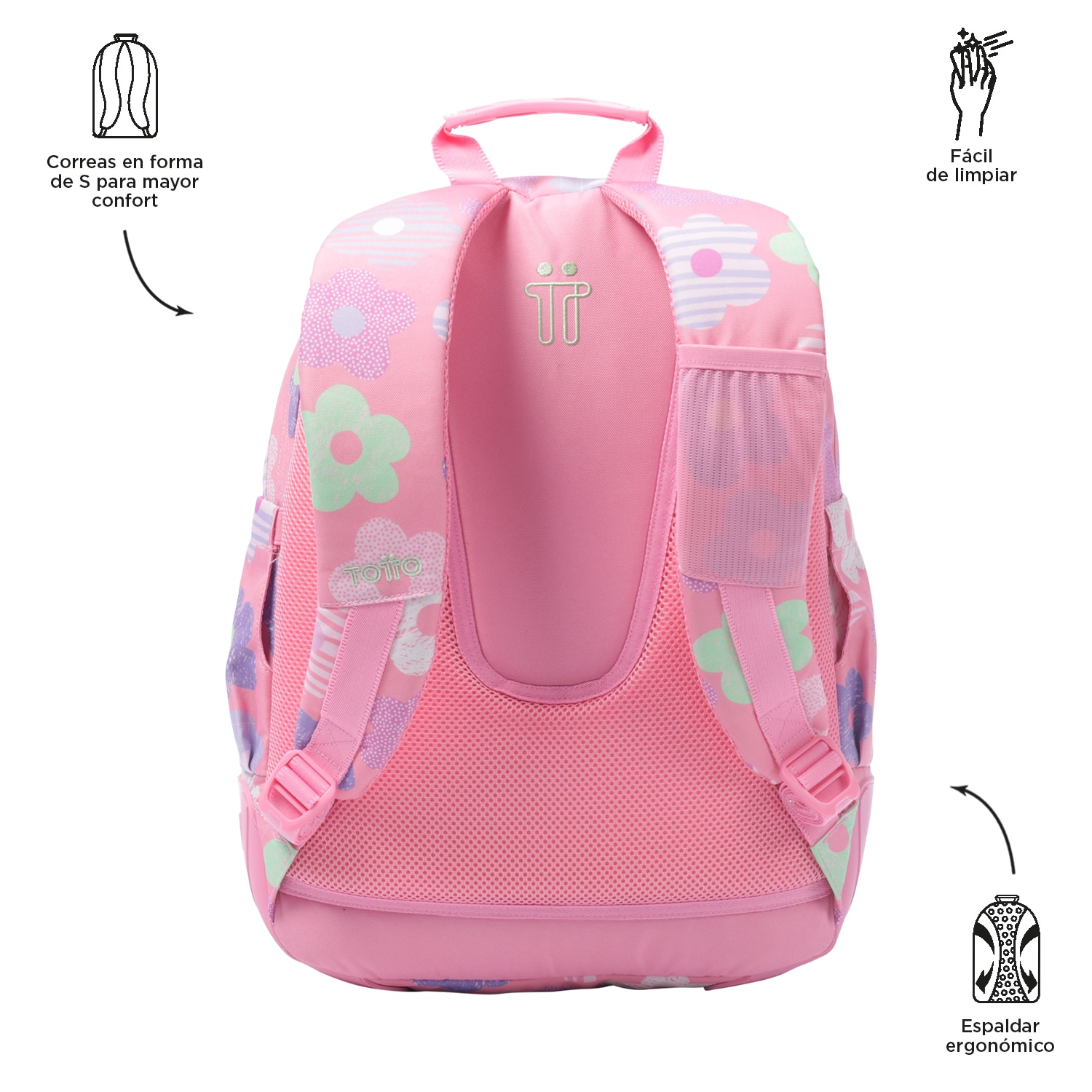 Mochila escolar totto rayol k-pop para portátil de 14” y capacidad 19l Rosa pastel-3