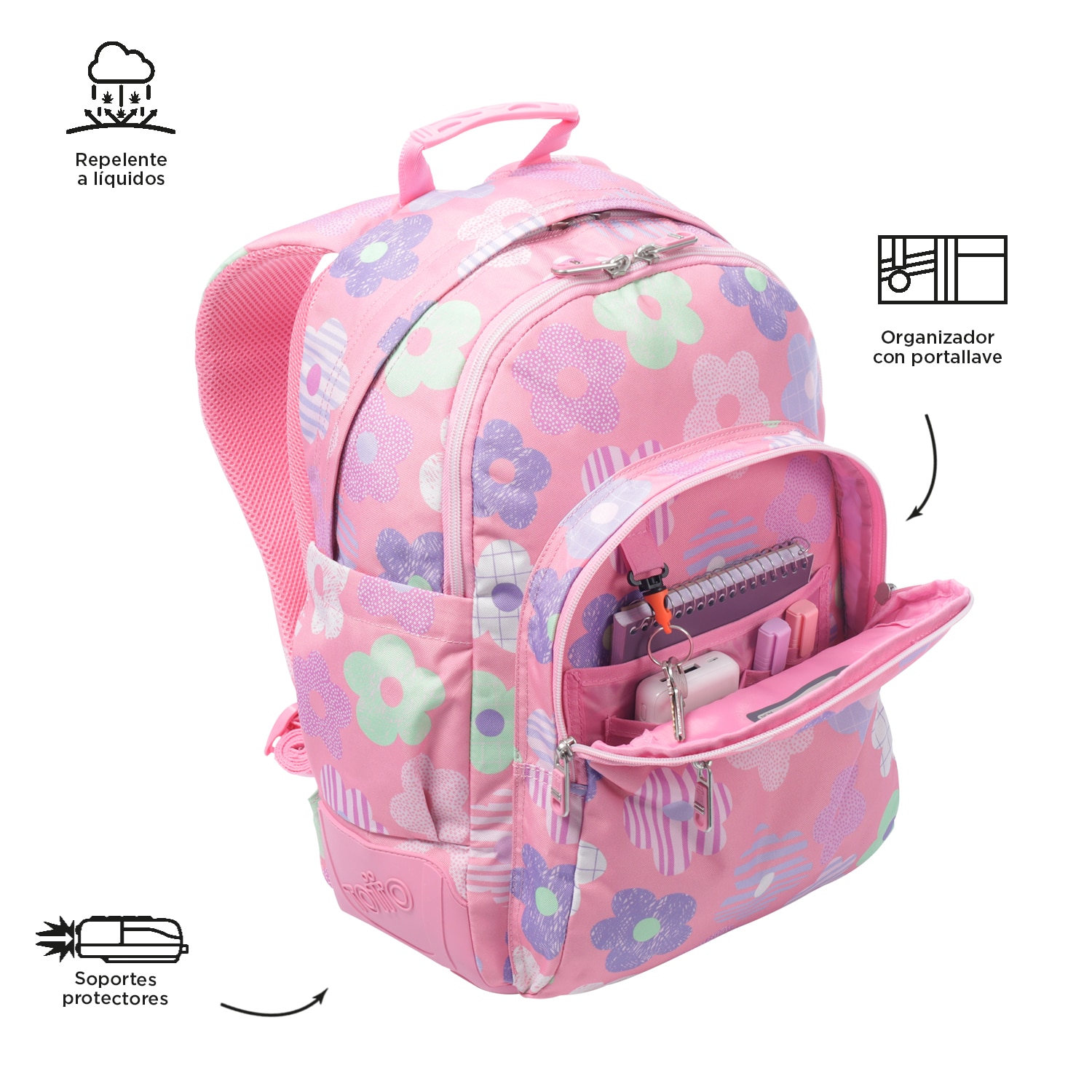 Mochila escolar totto rayol k-pop para portátil de 14” y capacidad 19l Rosa pastel-5