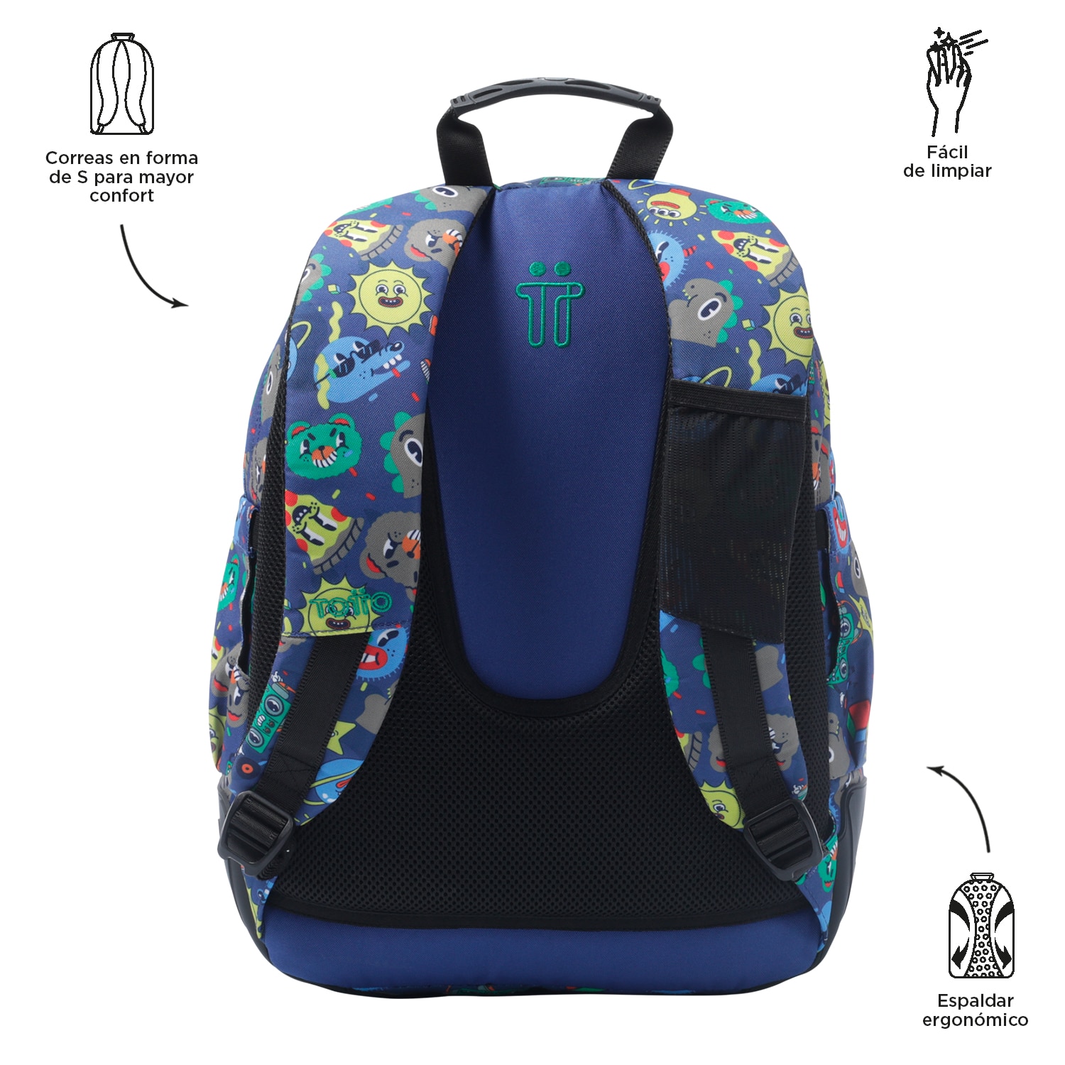 Mochila escolar totto rayol k-pop para portátil de 14” y capacidad 19l Azul denim-3