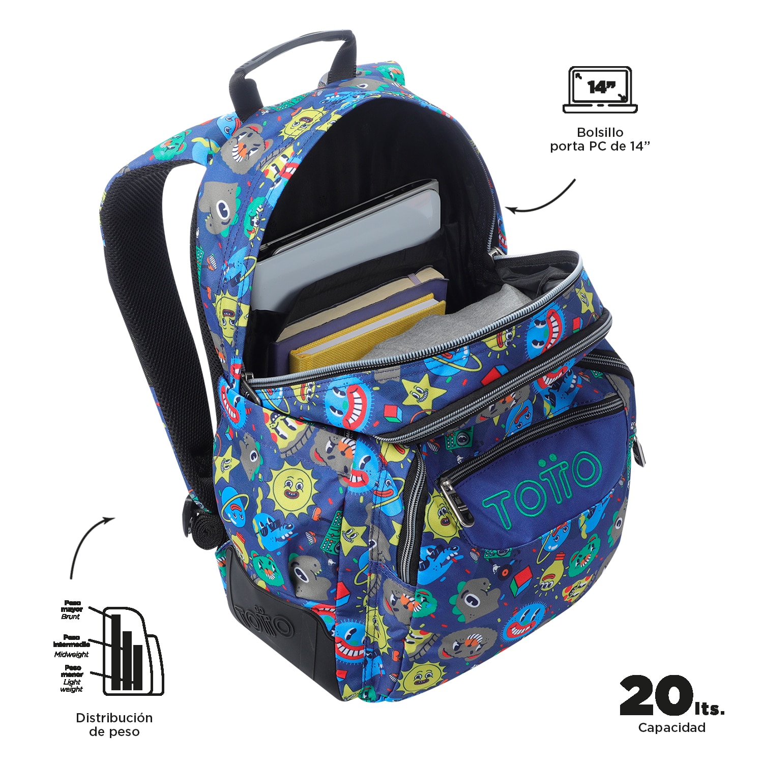 Mochila escolar totto rayol k-pop para portátil de 14” y capacidad 19l Azul denim-4
