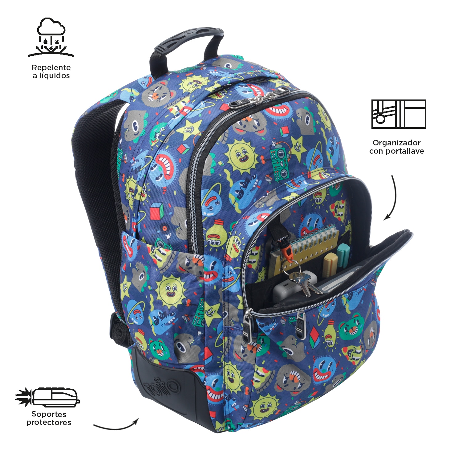 Mochila escolar totto rayol k-pop para portátil de 14” y capacidad 19l Azul denim-5