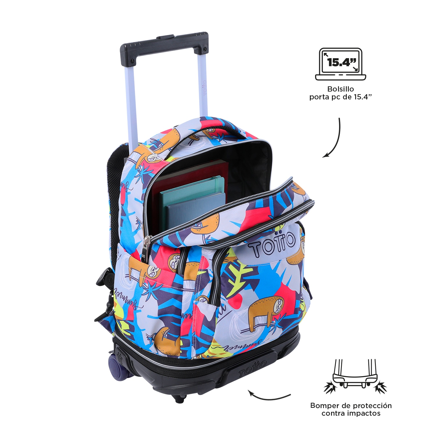 Mochila escolar ruedas totto tiza desmontable lazel para portátil de 15.4” y capacidad de 26l Multicolor-6