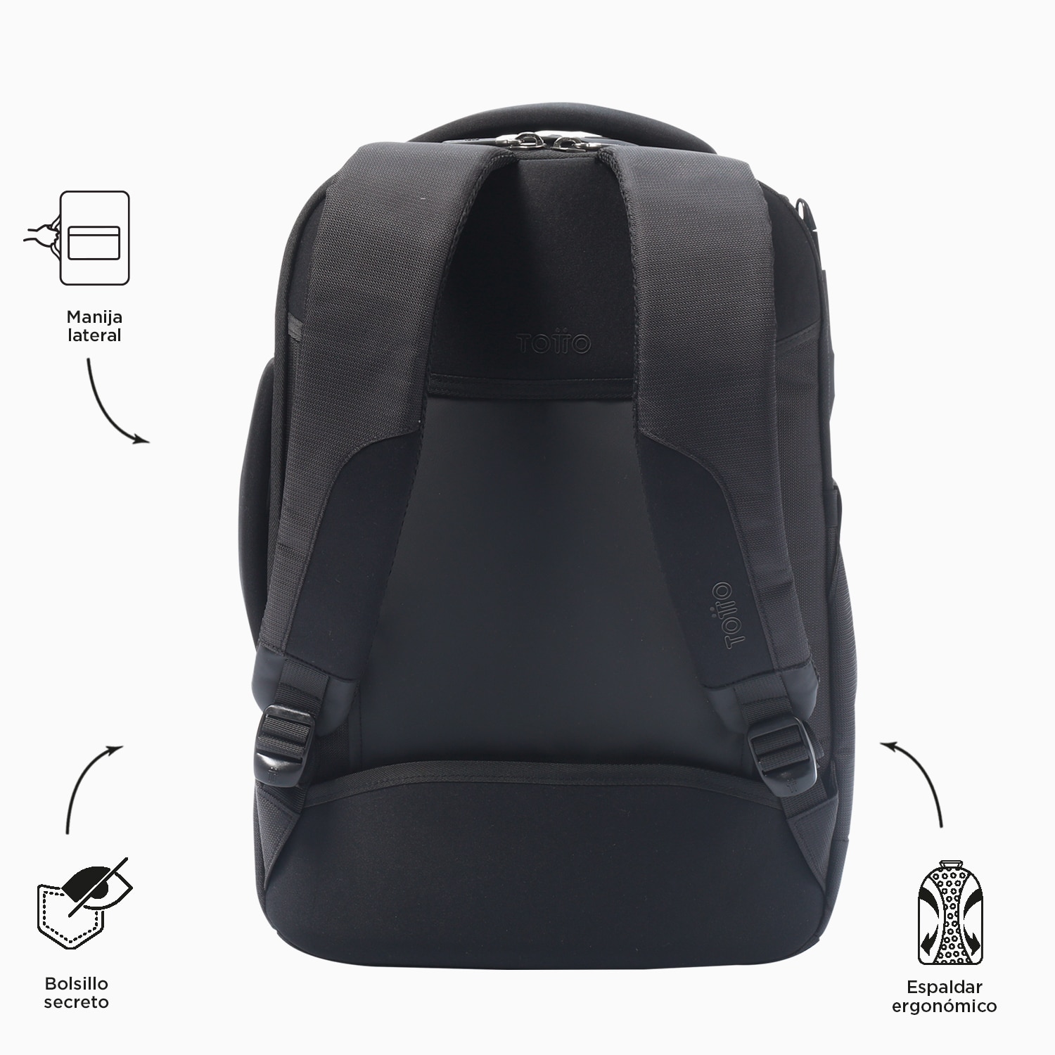Mochila ejecutiva totto gtx 2.0 para portátil de 16” y bolsillo secreto Negro-3