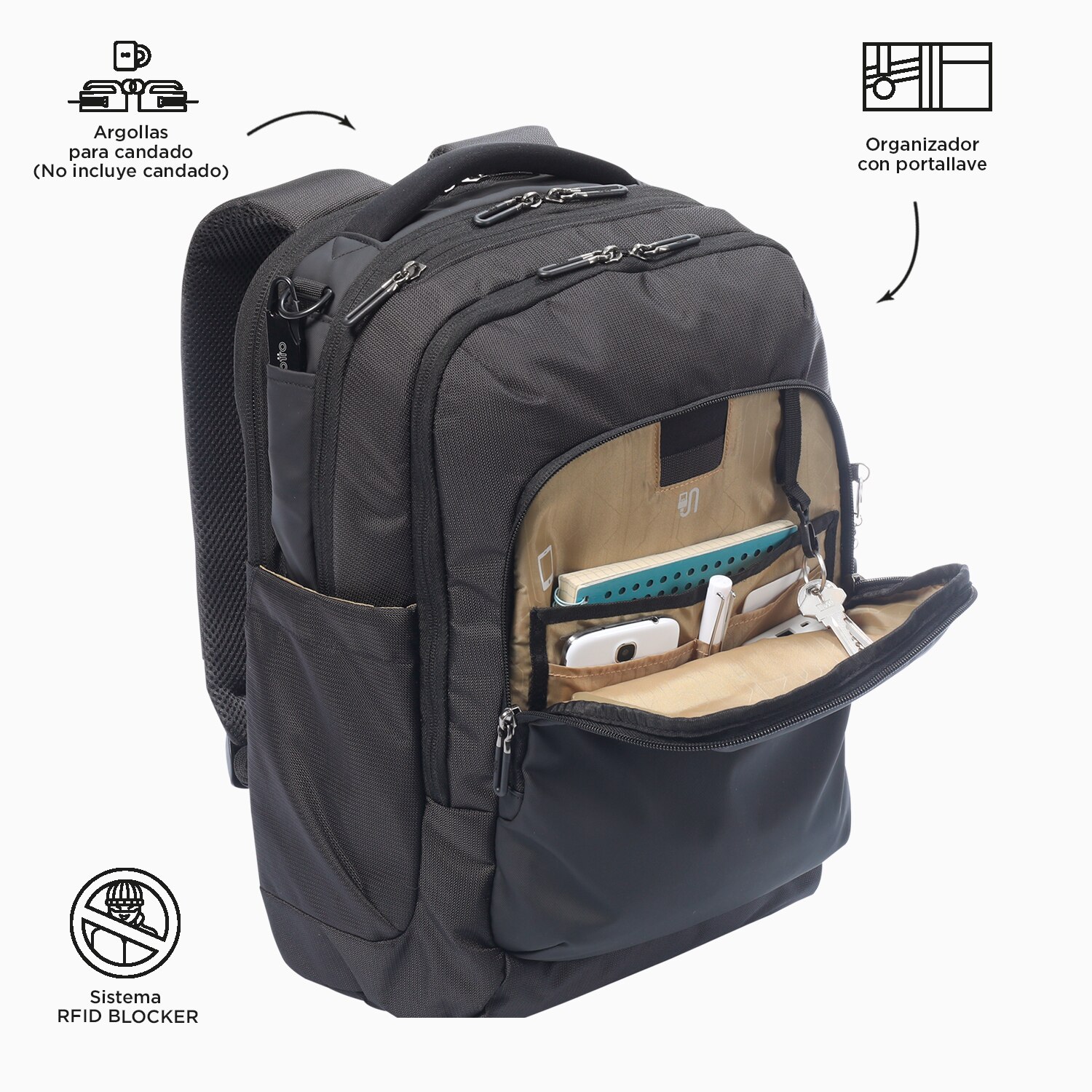 Mochila ejecutiva totto gtx 2.0 para portátil de 16” y bolsillo secreto Negro-5