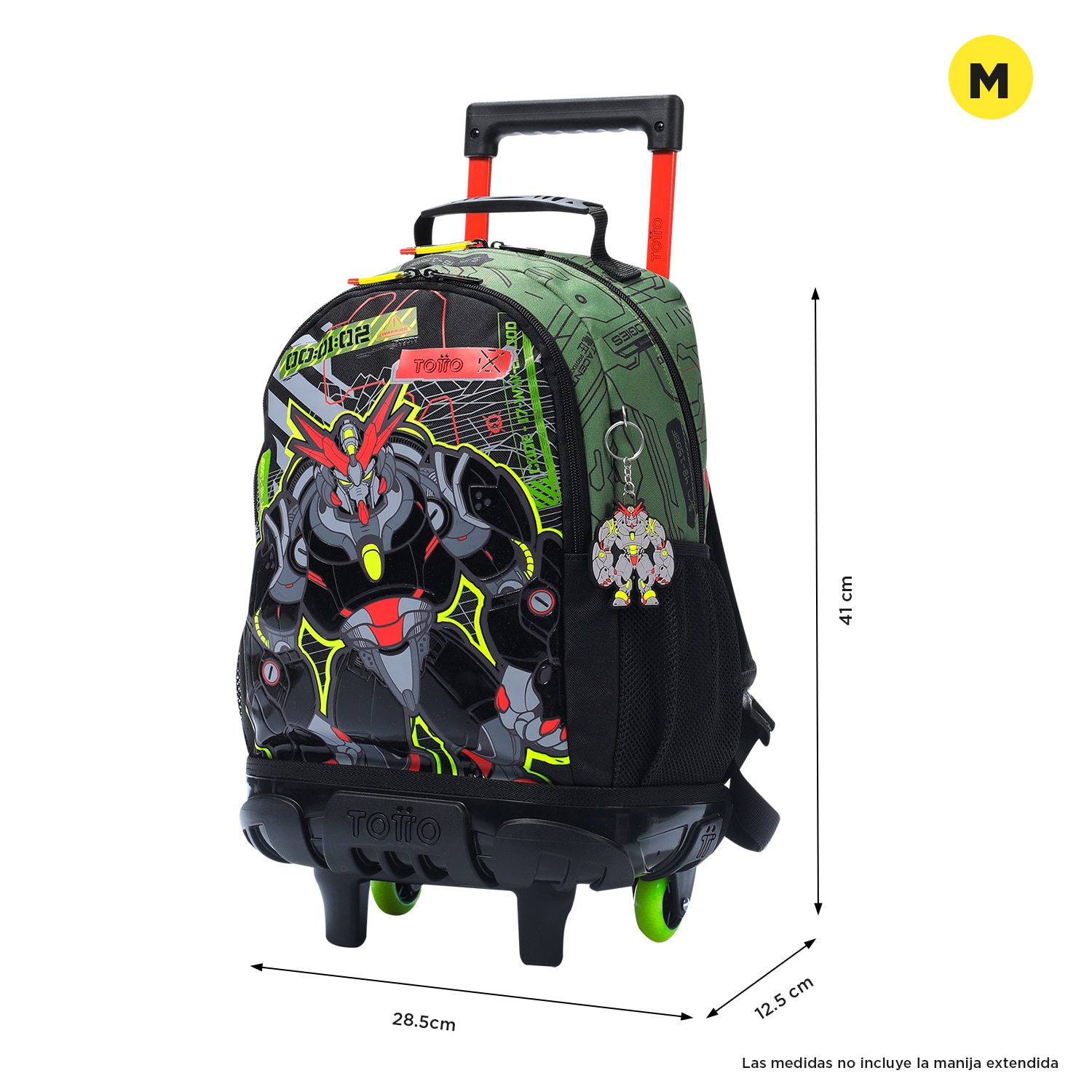 Mochila infantil ruedas totto argon con bolsillo para botella y correas acolchadas Verde-2