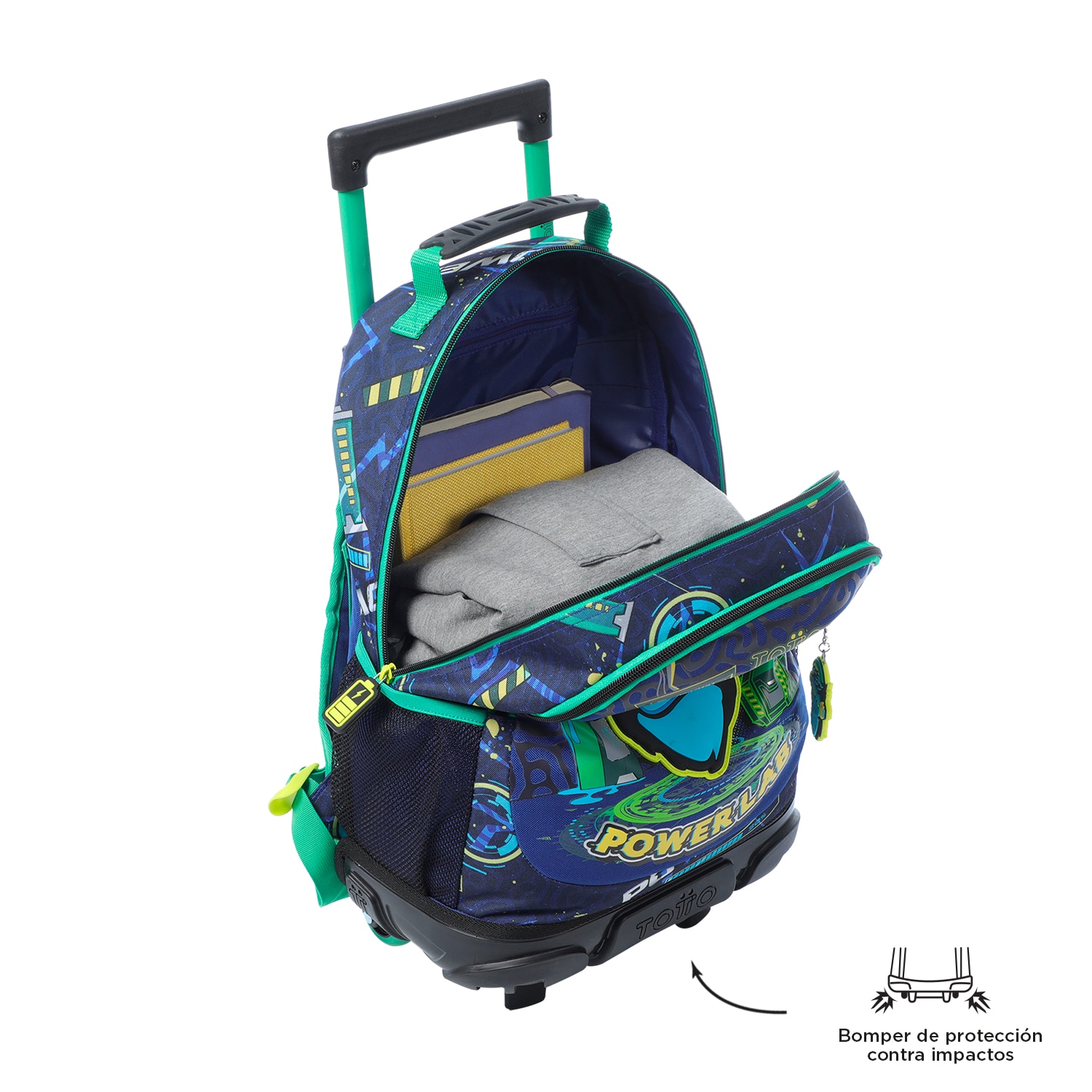Mochila infantil ruedas totto kong lab con bolsillo para botella y correas acolchadas Azul oscuro-4