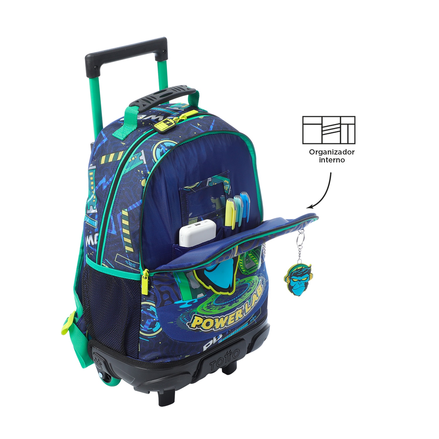 Mochila infantil ruedas totto kong lab con bolsillo para botella y correas acolchadas Azul oscuro-5