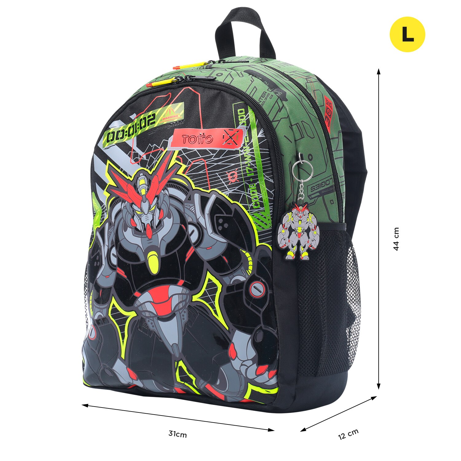 Mochila infantil totto argon con bolsillo para botella y bolsillos laterales Verde-2