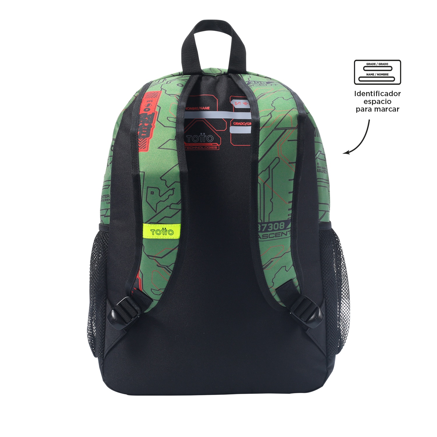 Mochila infantil totto argon con bolsillo para botella y bolsillos laterales Verde-3