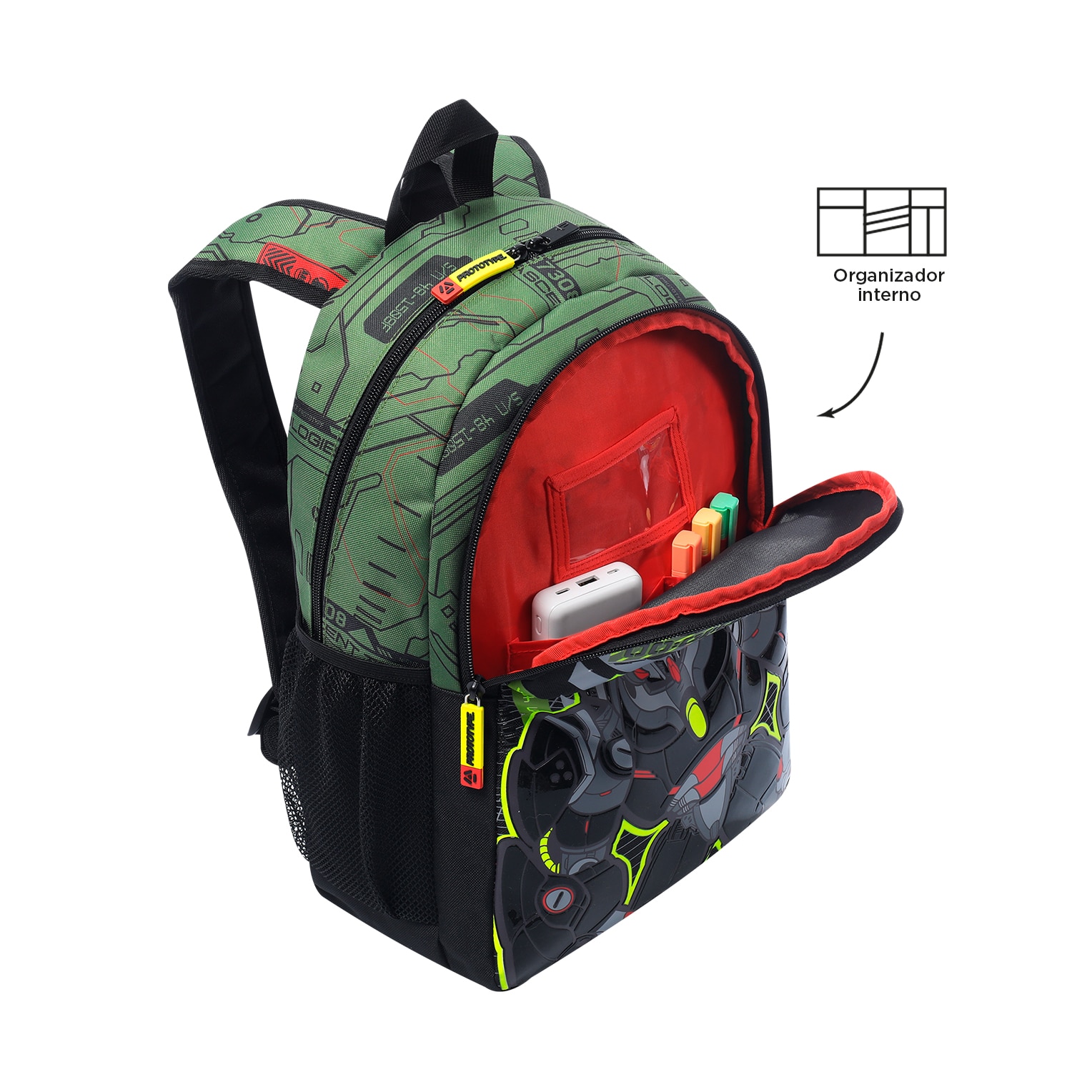 Mochila infantil totto argon con bolsillo para botella y bolsillos laterales Verde-5
