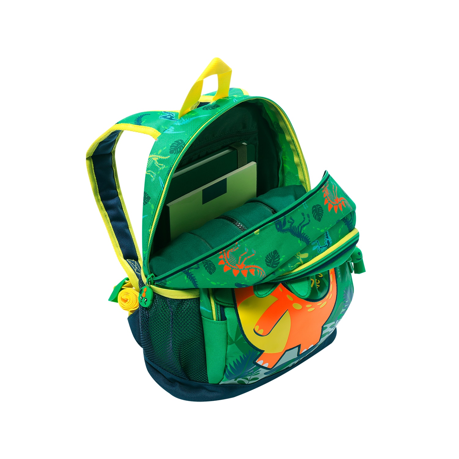 Imagen 5 de Mochila infantil totto dinomax con bolsillo para botella y bolsillos laterales Negro / Naranja