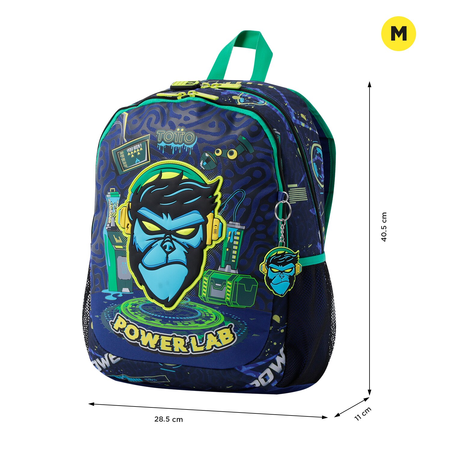 Imagen 2 de Mochila infantil totto kong lab con bolsillo para botella y bolsillos laterales Azul