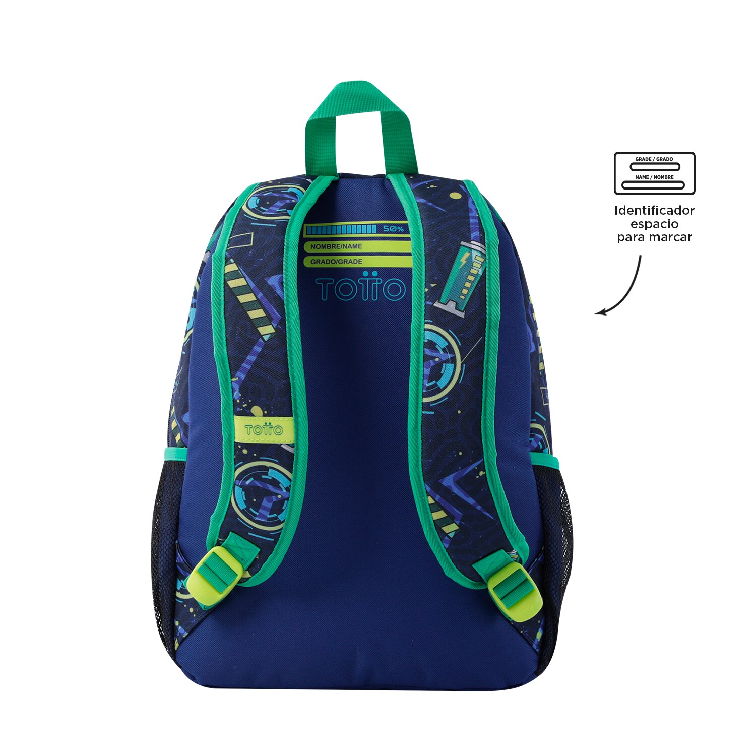 Imagen 3 de Mochila infantil totto kong lab con bolsillo para botella y bolsillos laterales Azul