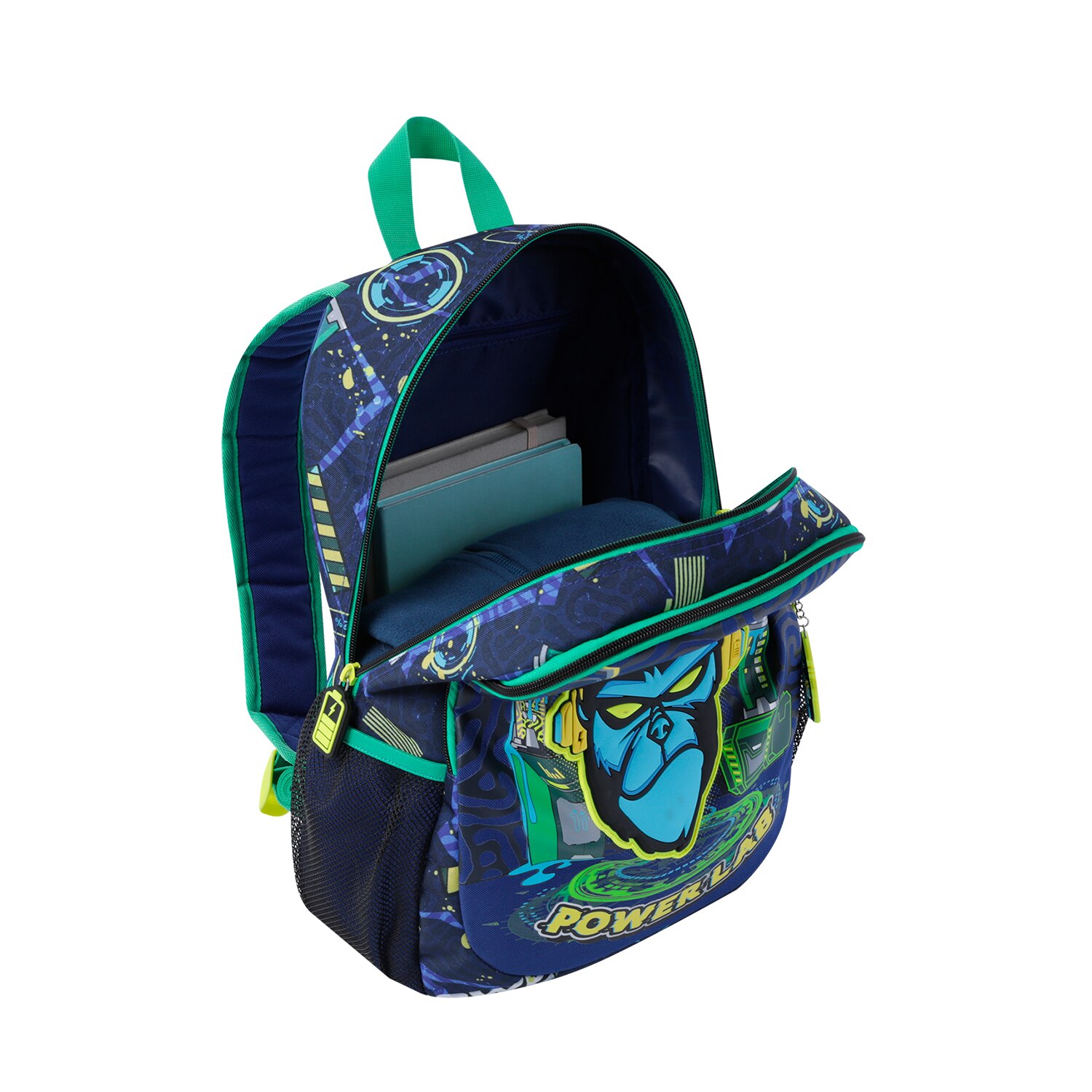 Imagen 4 de Mochila infantil totto kong lab con bolsillo para botella y bolsillos laterales Azul