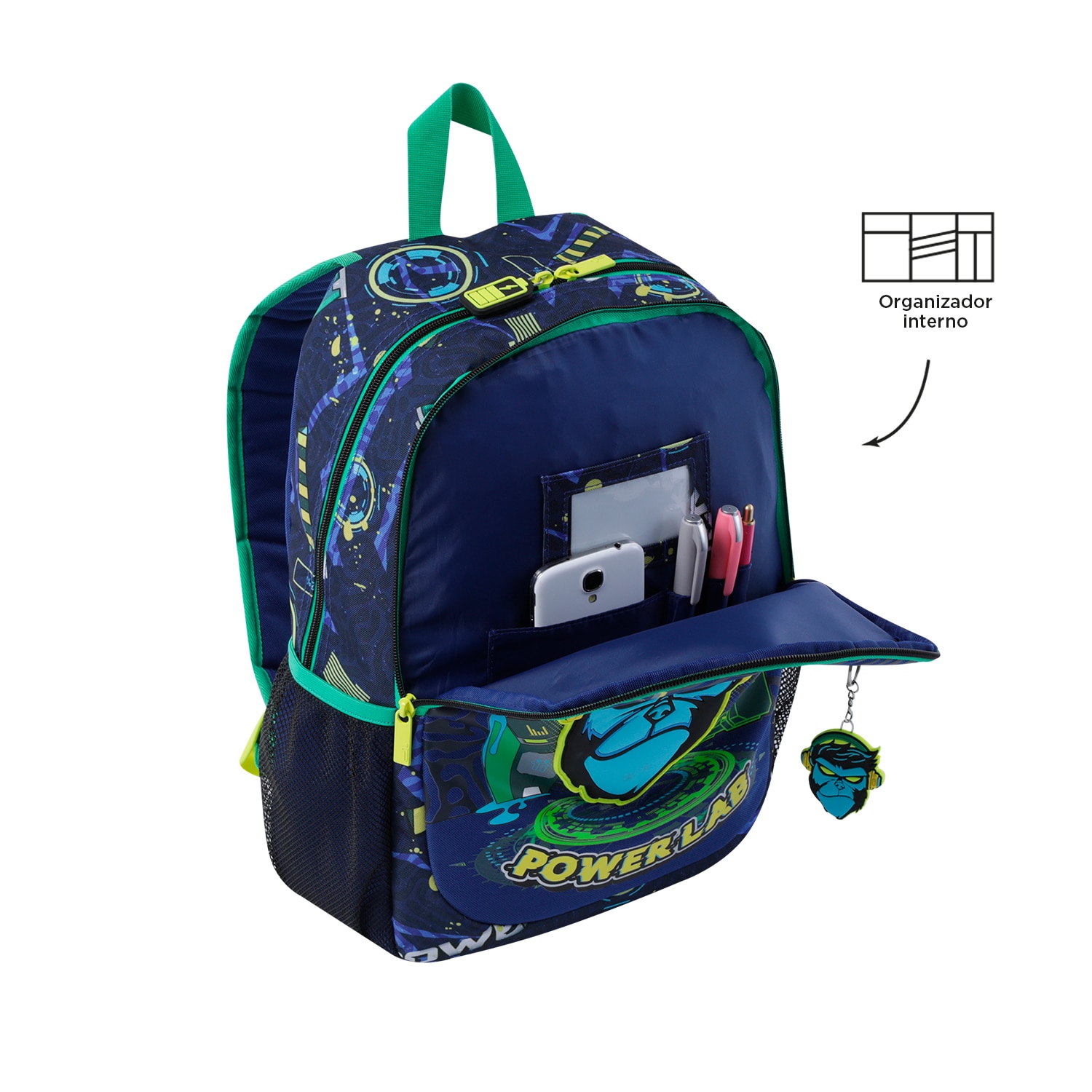 Imagen 5 de Mochila infantil totto kong lab con bolsillo para botella y bolsillos laterales Azul