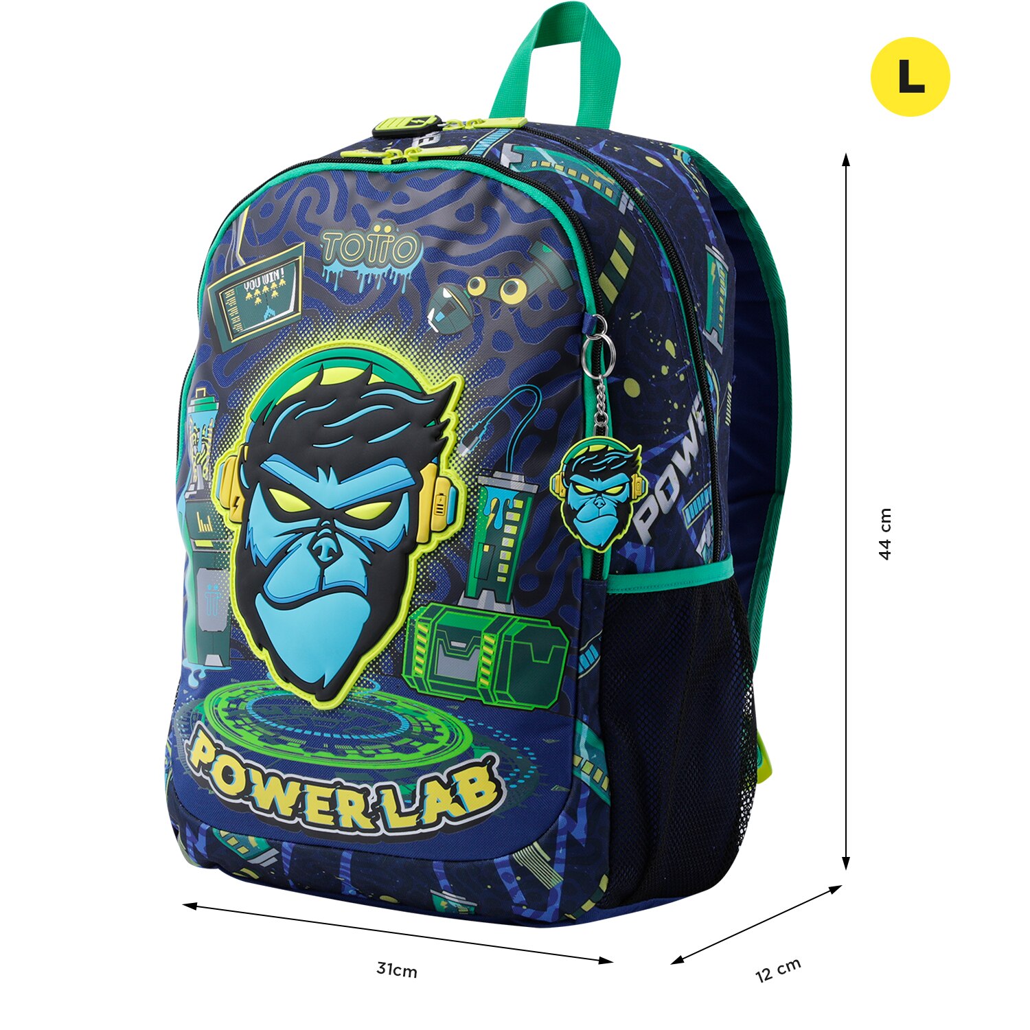 Imagen 2 de Mochila infantil totto kong lab con bolsillo para botella y bolsillos laterales Azul