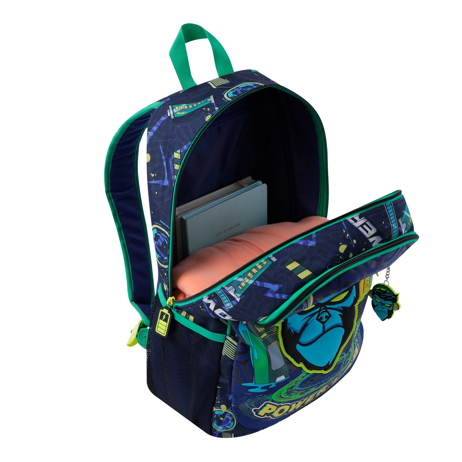 Imagen 4 de Mochila infantil totto kong lab con bolsillo para botella y bolsillos laterales Azul