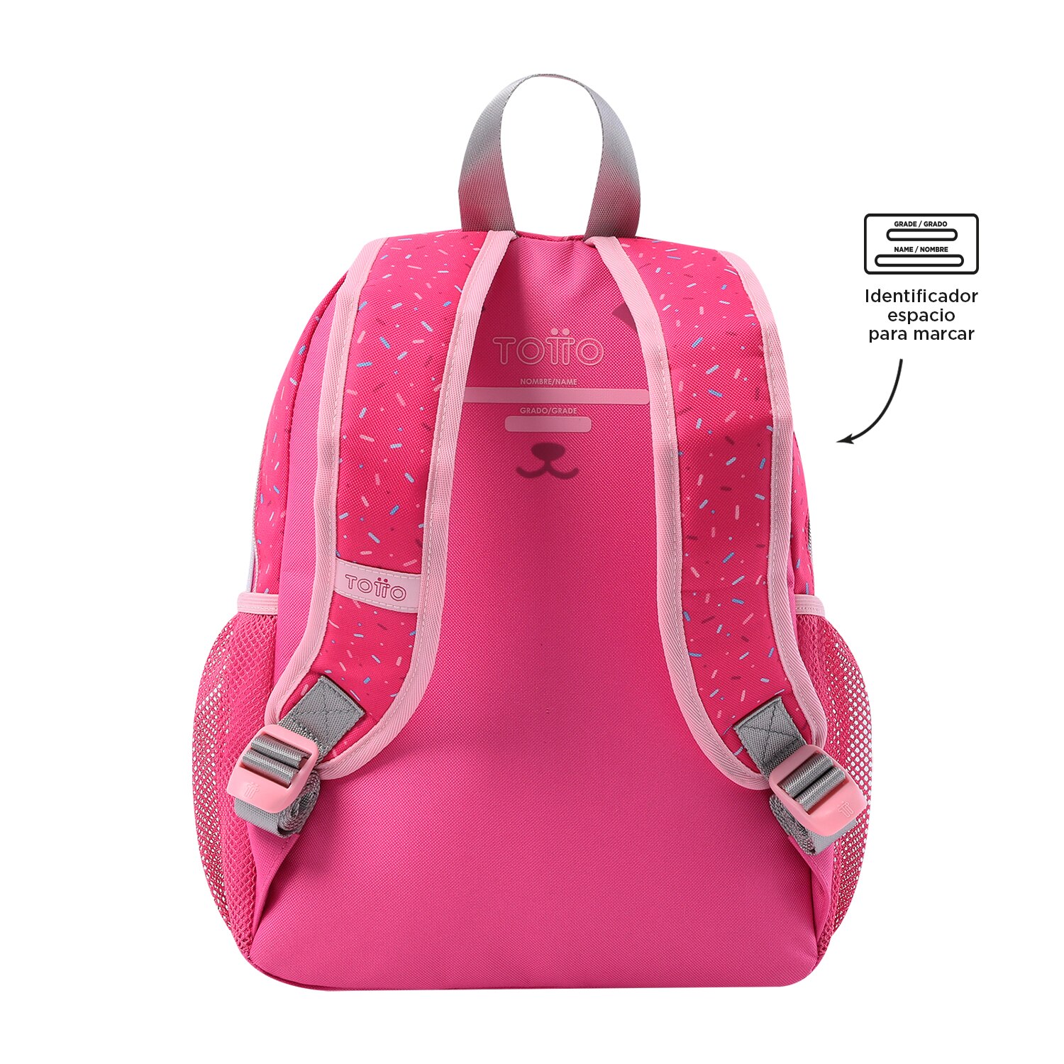 Mochila infantil totto sweet panda con bolsillo para botella y bolsillos laterales Rosa-3
