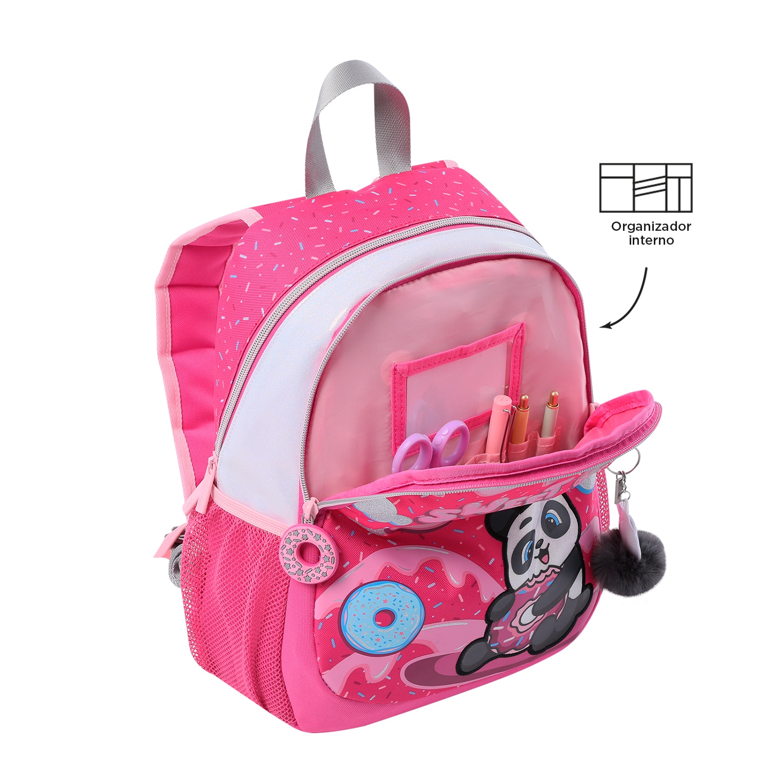 Mochila infantil totto sweet panda con bolsillo para botella y bolsillos laterales Rosa-4