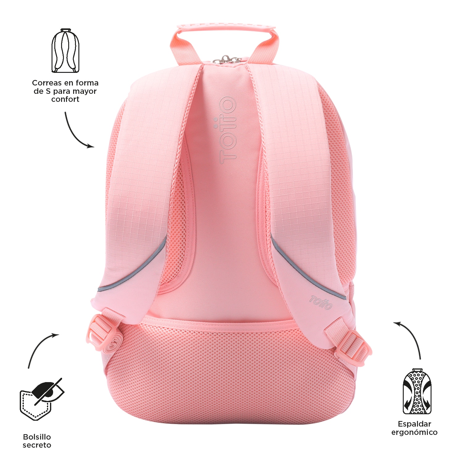 Mochila urbana totto arvar 2.0 en material reciclado y organización interior Rosa-3