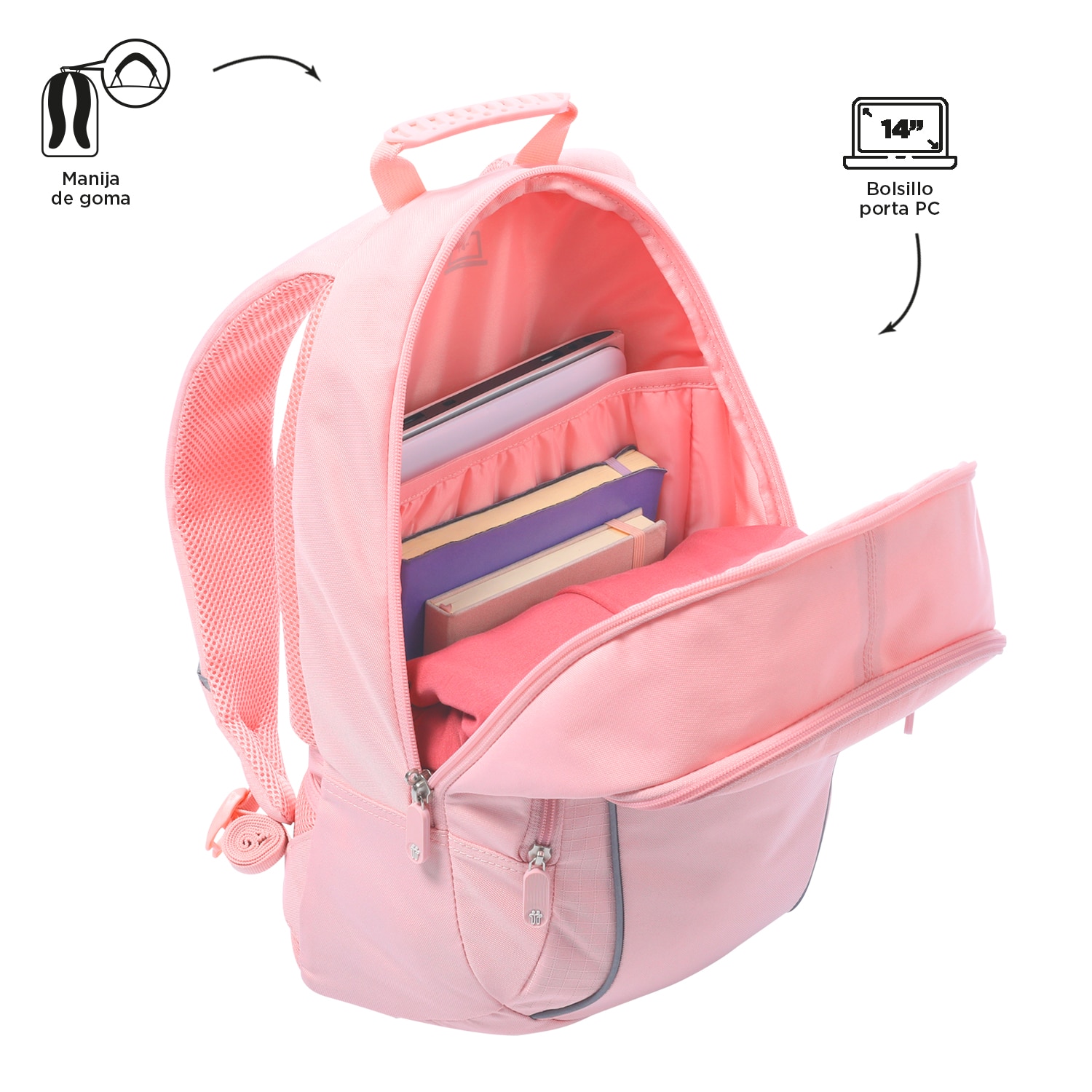 Mochila urbana totto arvar 2.0 en material reciclado y organización interior Rosa-4