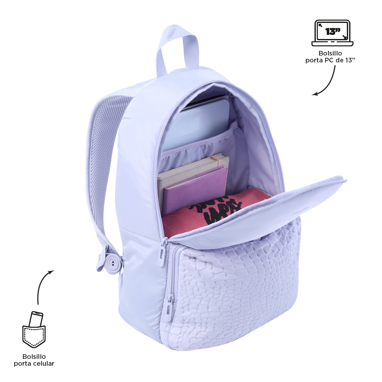 Imagen 4 de Mochila urbana totto palencia para portátil de 13” y bolsillo frontal Rosa pastel