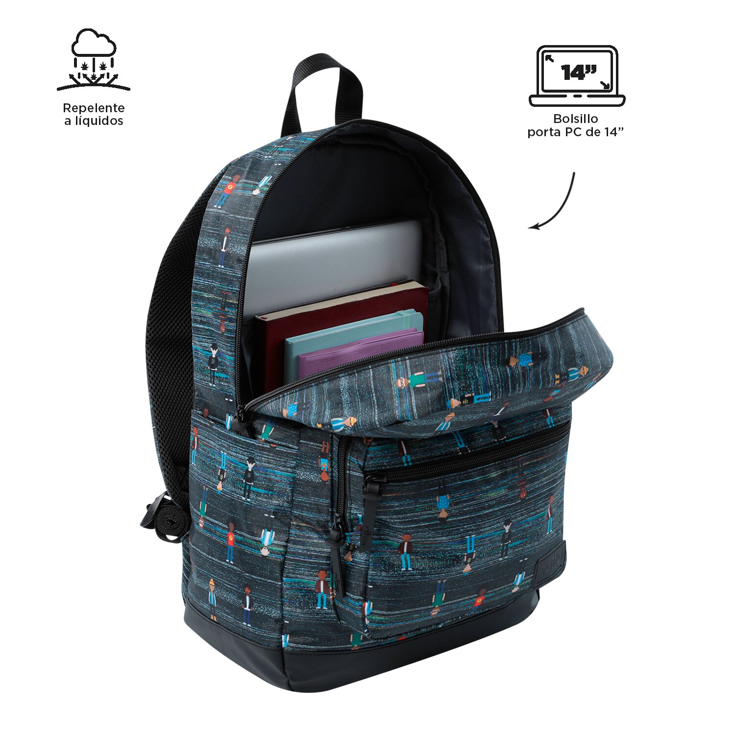 Mochila urbana totto tocax para portátil de 14” y bolsillo para botella Gris oscuro-4