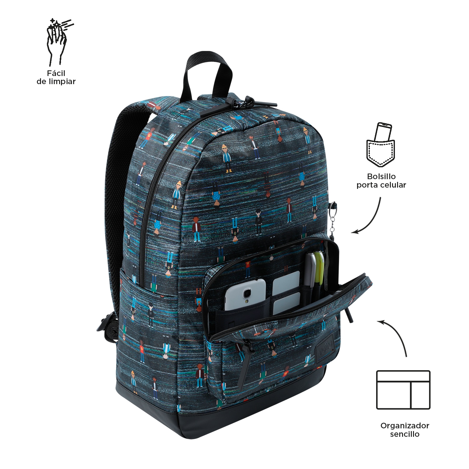 Mochila urbana totto tocax para portátil de 14” y bolsillo para botella Gris oscuro-5