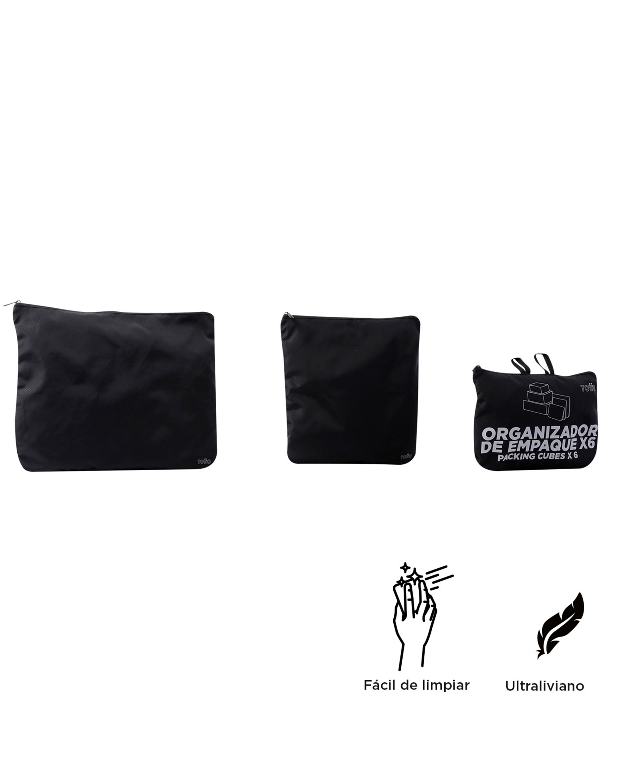 Organizador de viaje Packing Cube X6 con capacidad 8 L - Totto - Negro Negro-3