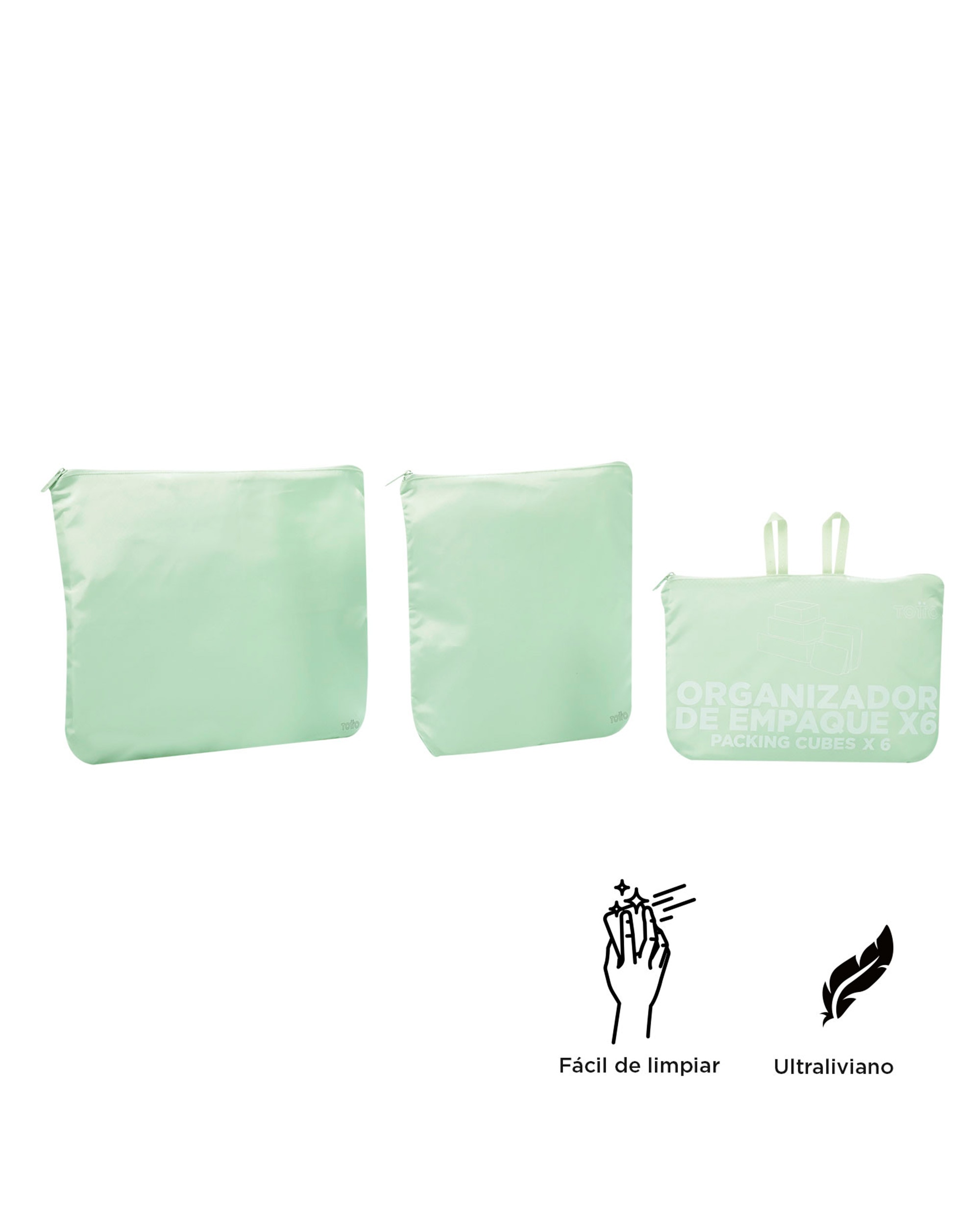 Organizador de viaje Packing Cube X6 con capacidad 8 L - Totto - Verde claro Verde claro-3