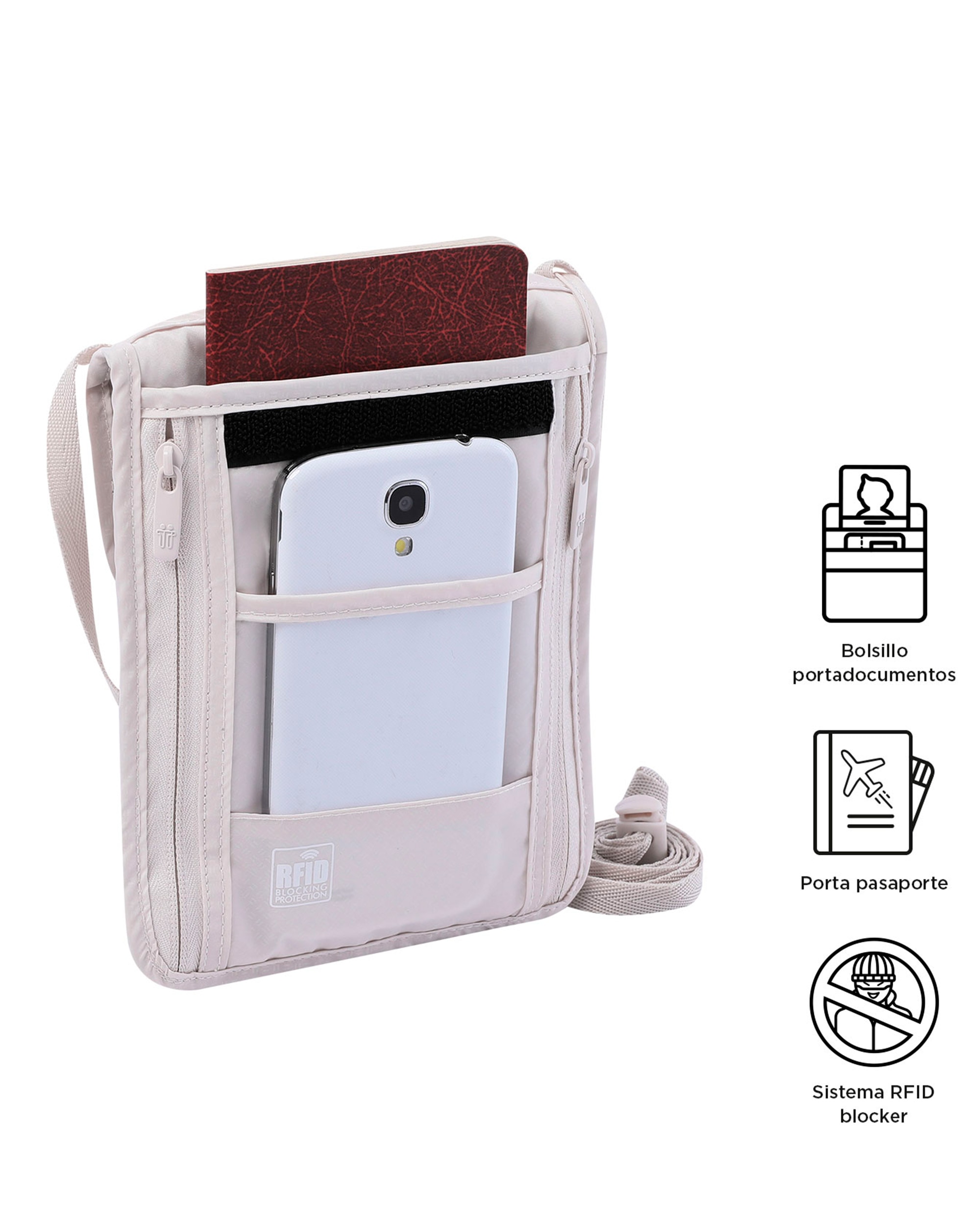 Porta Pasaporte Hang RFID Blocker White Sand - Totto - Beige Beige-3