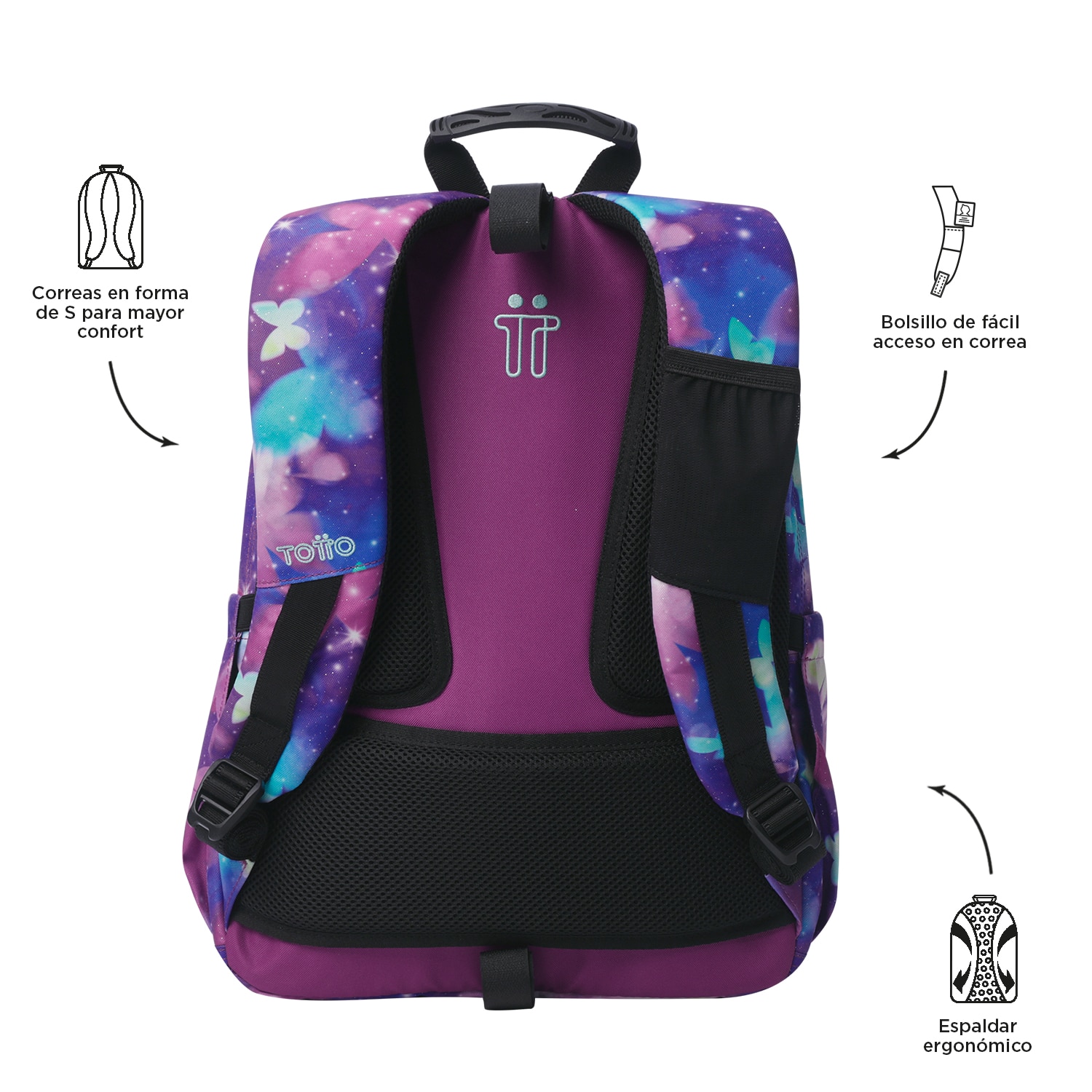 Mochila Totto Acuareles adaptable a carro PC 14' con capacidad de 20L Morado-3