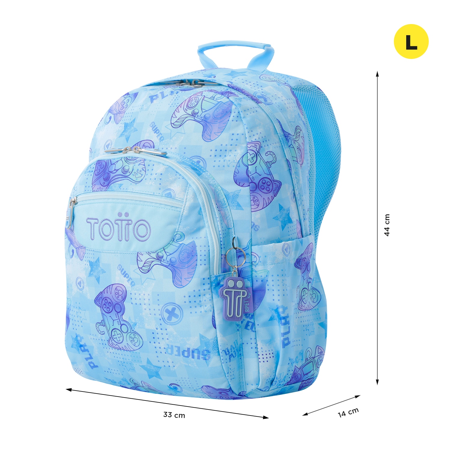 Imagen 3 de Mochila escolar totto acuareles polar para portátil de 14” y adaptable a carro Azul claro